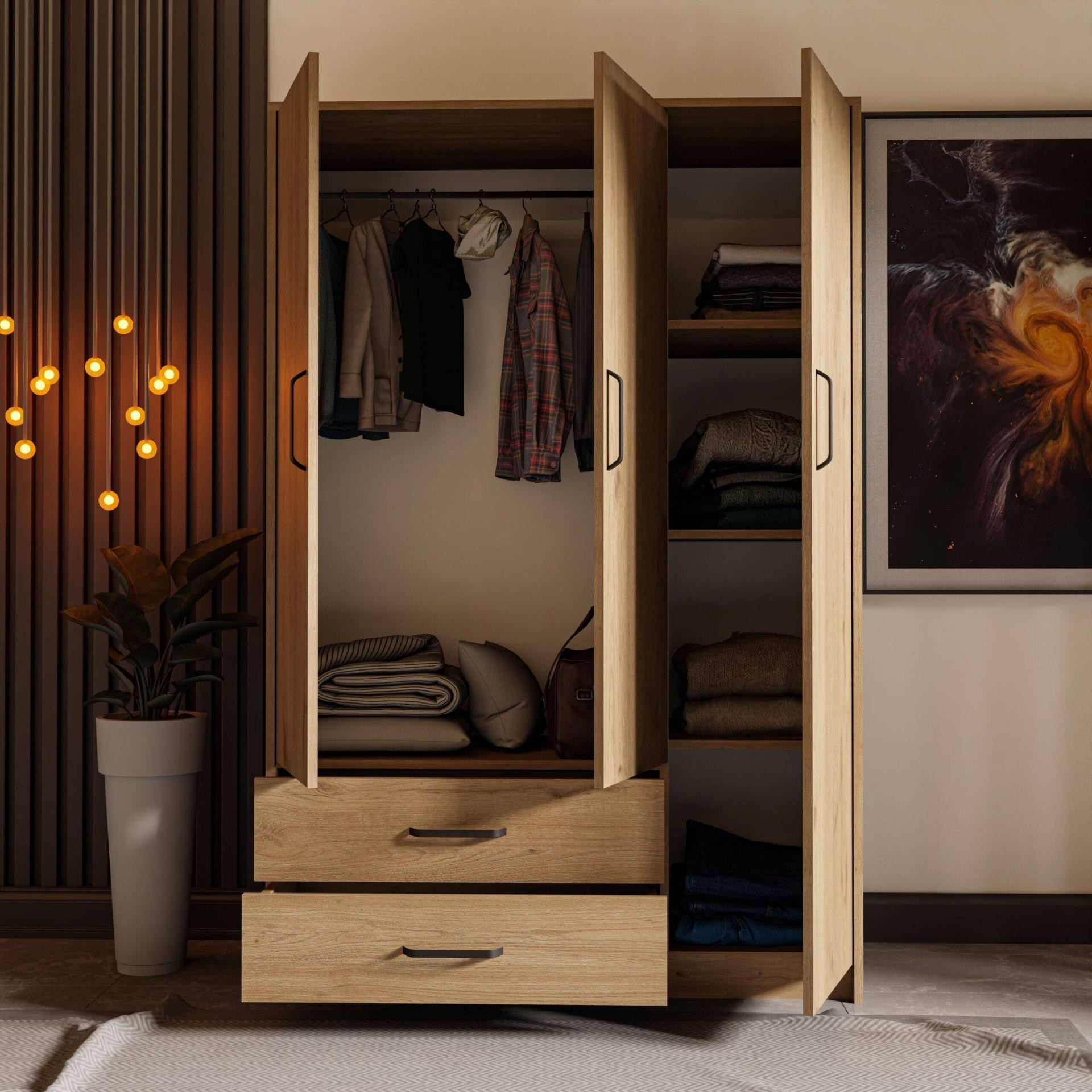 3506 Grande Modern 3 Kapılı 2 Çekmeceli Gardırop Sepet Rengi