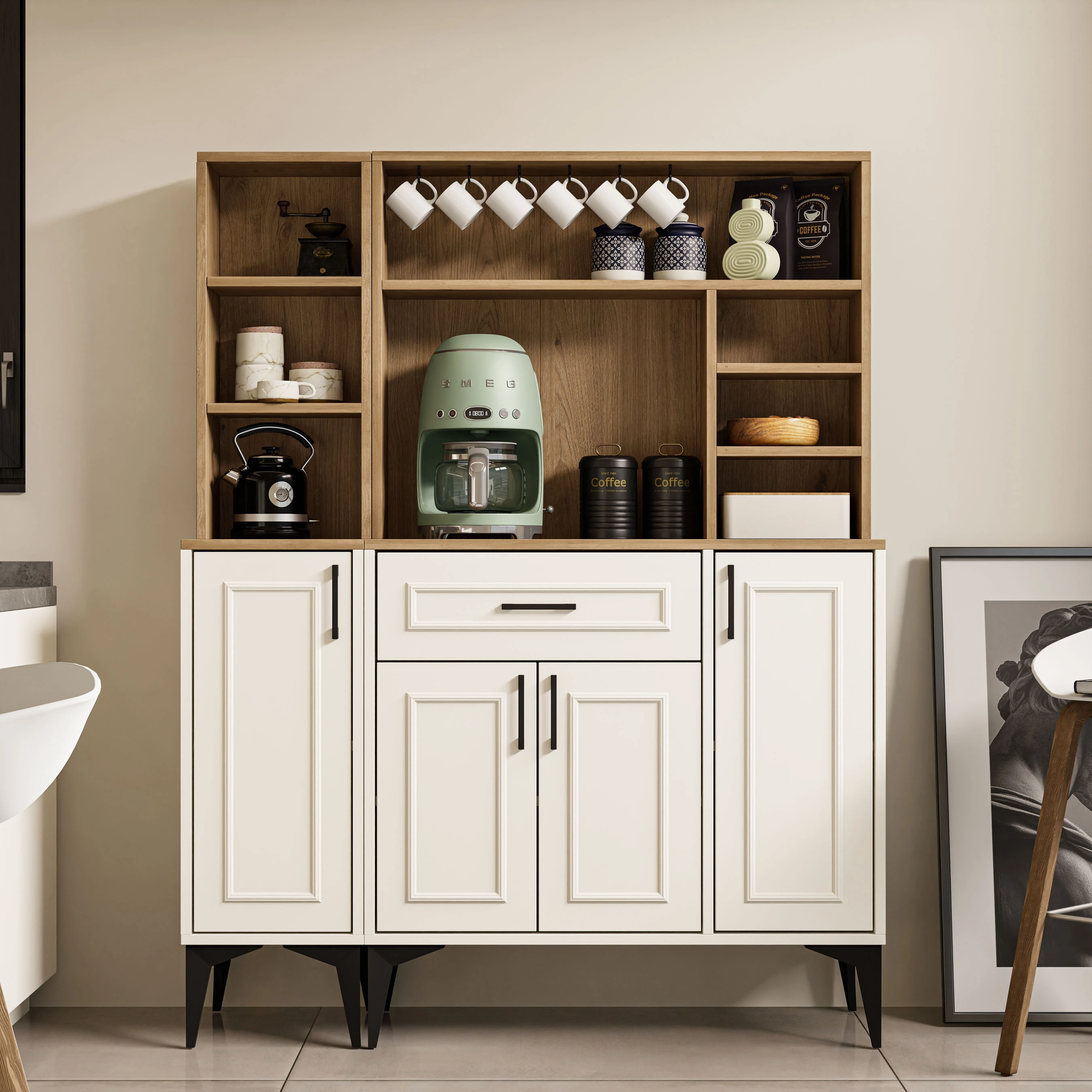 SET 5250-5251 MIVA Kahve Köşesi Çok Amaçlı Dolap 4 Kapaklı 1