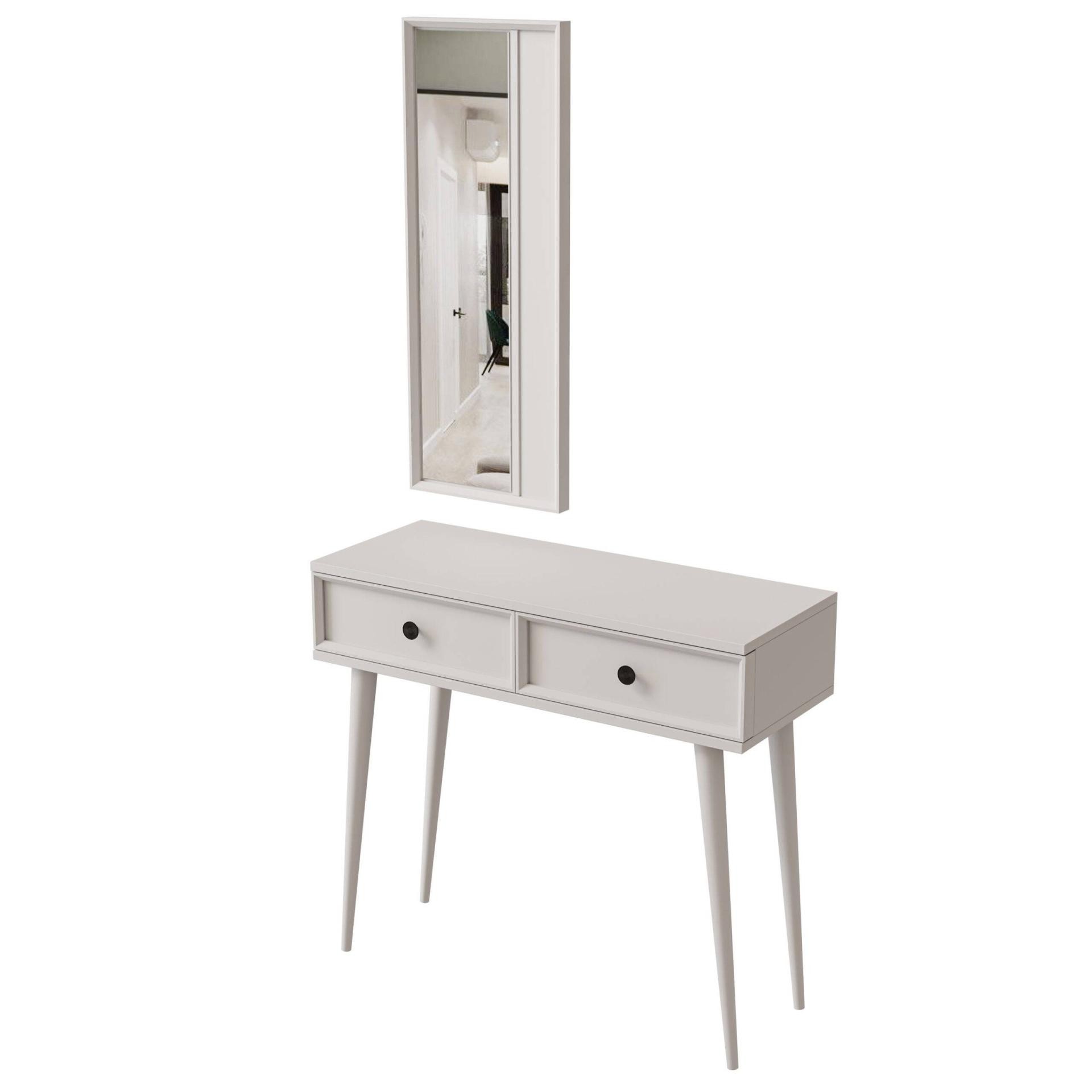 6020 LUNA (AHŞAP AYAKLI) MDF PROFİL ÇERÇEVELİ 2 ÇEKMECELİ AYNALI DRESUAR BEYAZ
