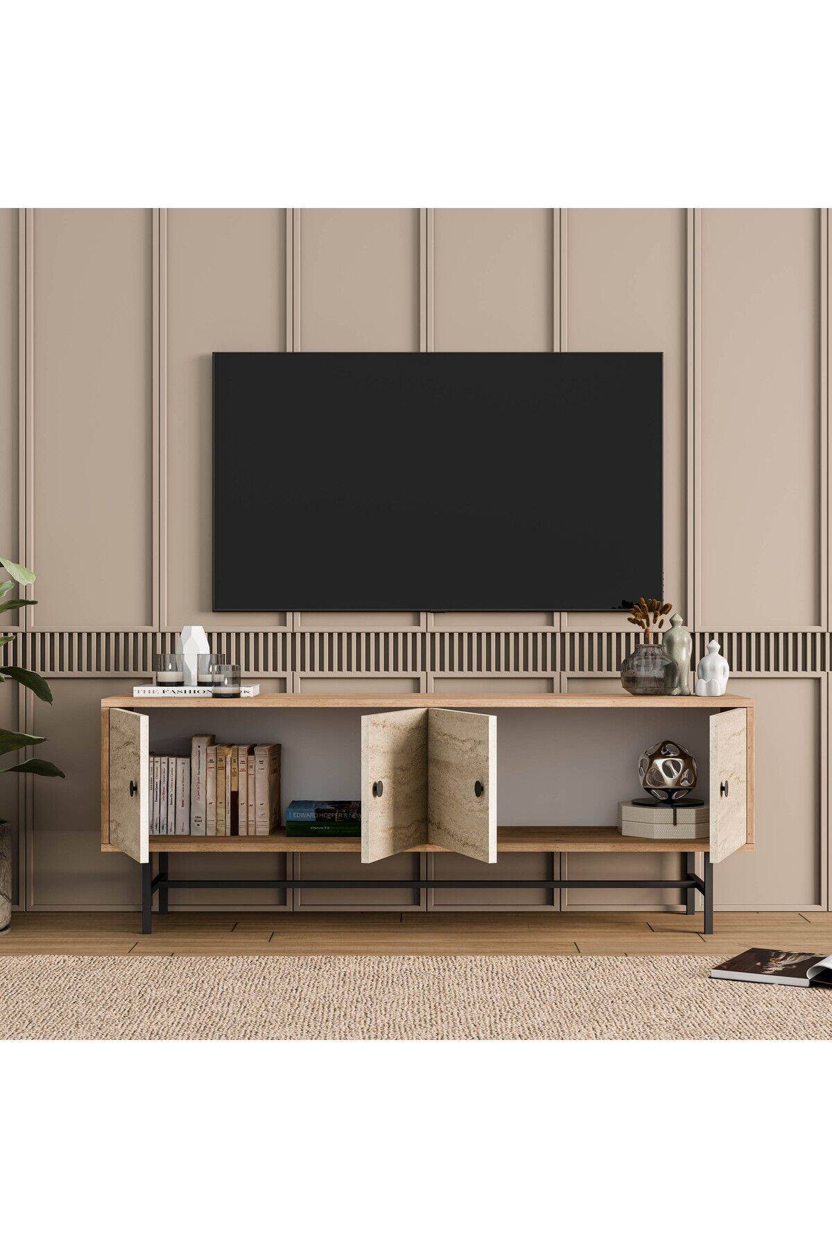 4042 DIAMOND METAL AYAKLI TV ÜNİTESİ 150 CM SEPET-TRAVERTEN
