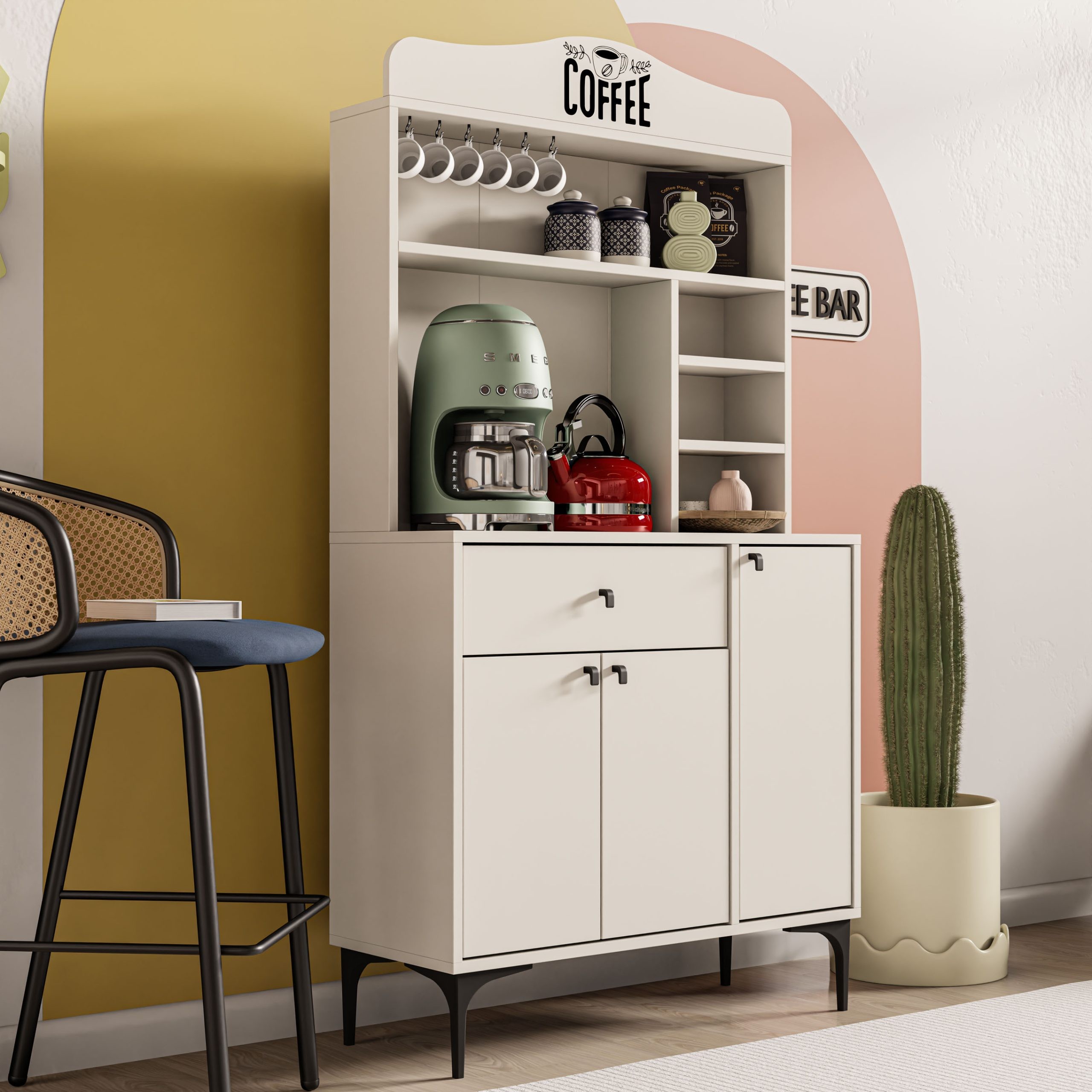 5220 SIESTA 90 CM KAHVE KÖŞESİ ÇOK AMAÇLI DOLAP 3 KAPAKLI 1 ÇEKMECELİ KİLER MUTFAK DOLABI BEYAZ