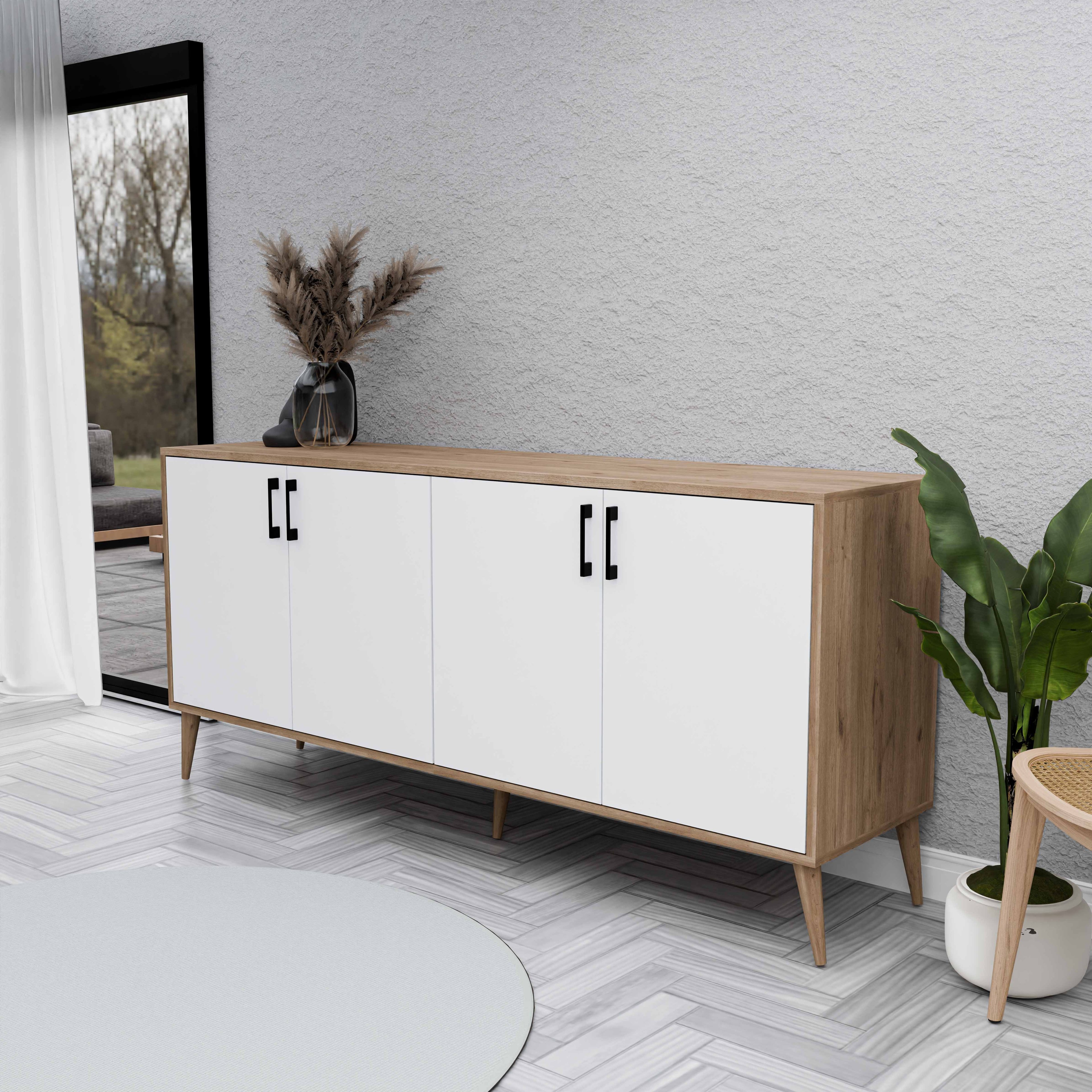1676 Hera 180 Cm (AHŞAP AYAKLI) Modern Konsol Sepet-beyaz