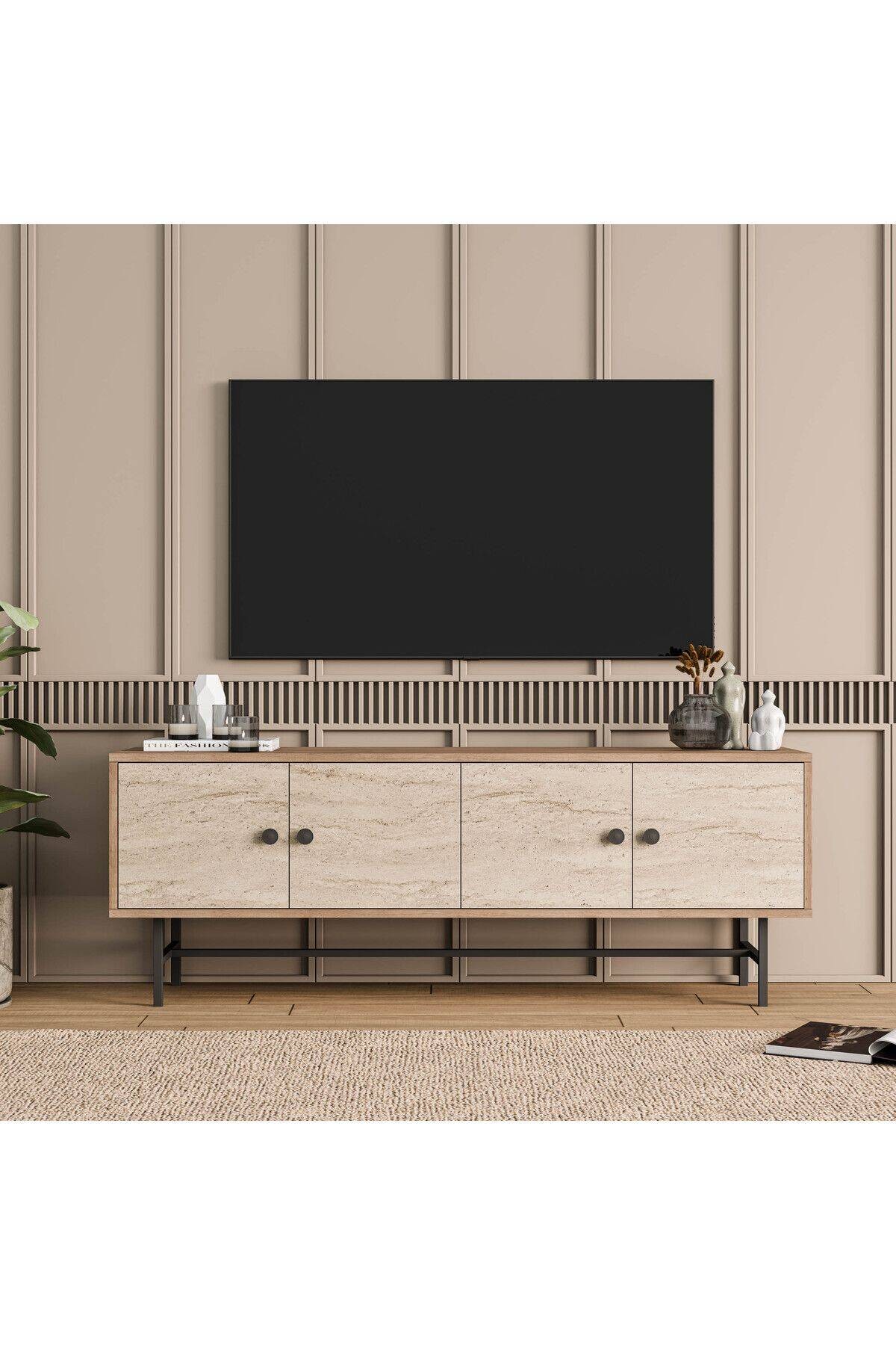 4042 DIAMOND METAL AYAKLI TV ÜNİTESİ 150 CM SEPET-TRAVERTEN