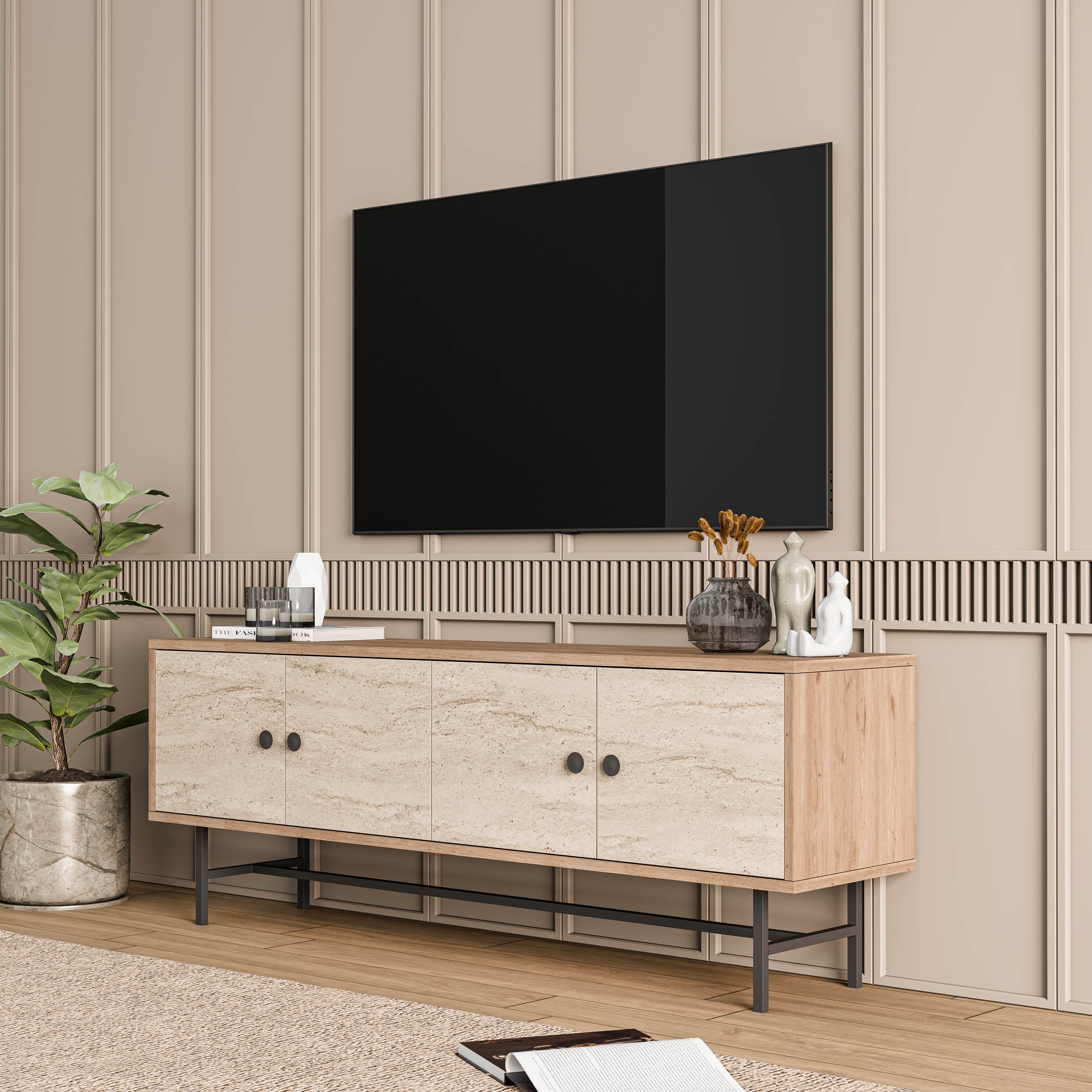 4042 DIAMOND METAL AYAKLI TV ÜNİTESİ 150 CM SEPET-TRAVERTEN