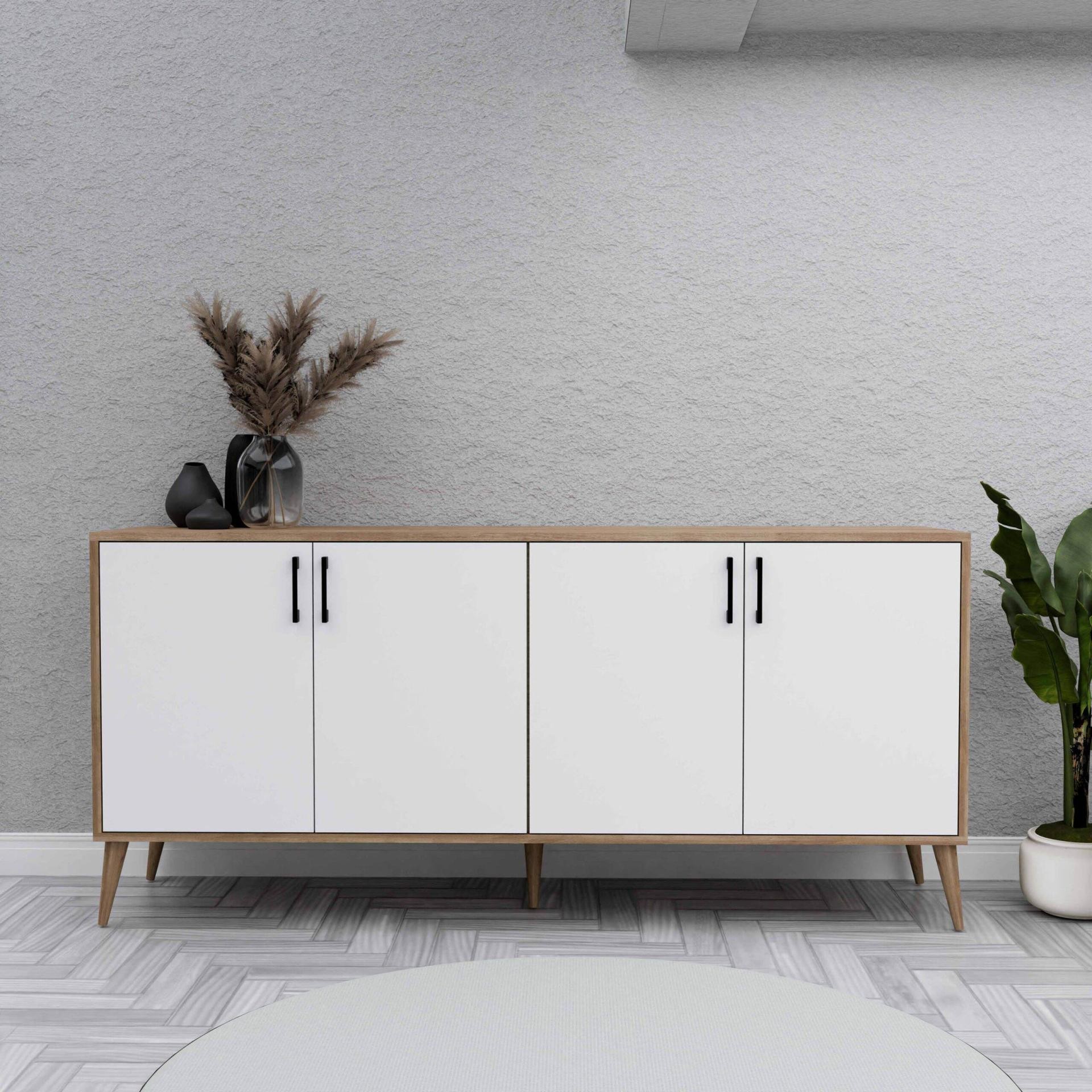 1676 Hera 180 Cm (AHŞAP AYAKLI) Modern Konsol Sepet-beyaz