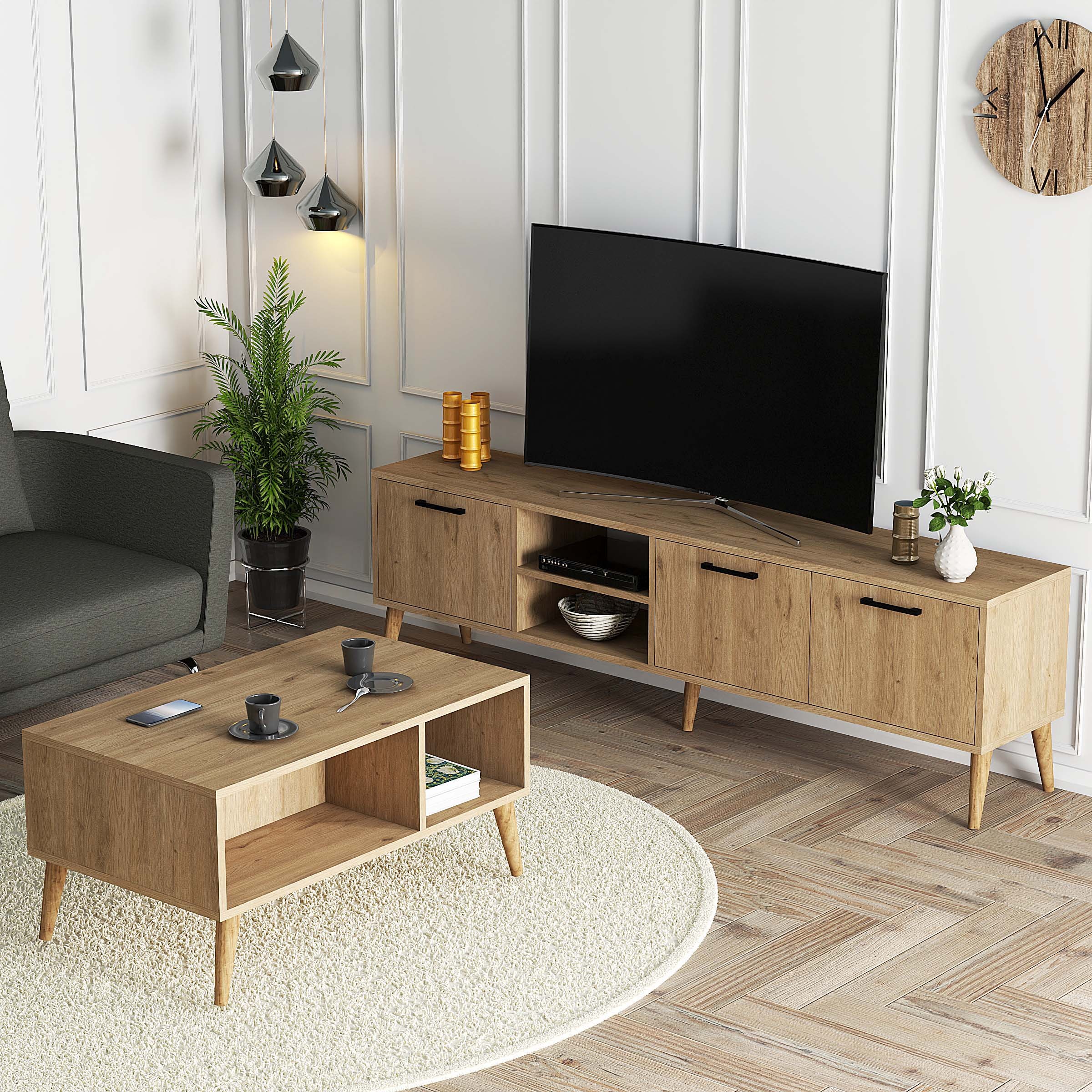 SET 1587-2076 Exxen 180 Cm Tv Ünitesi + Exxen Orta Sehpa - Sepet Rengi