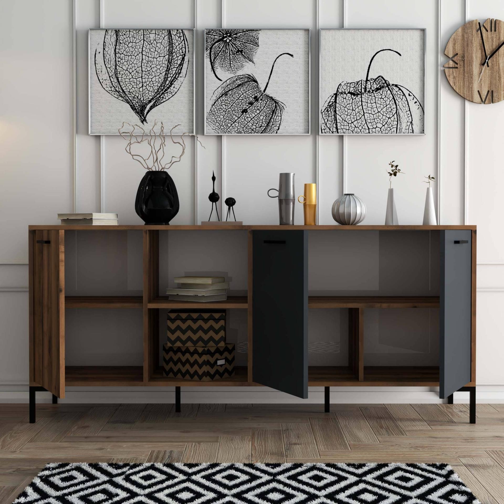 1630 Aurora 180 Cm (METAL AYAKLİ) Modern Konsol Hat Antrasit