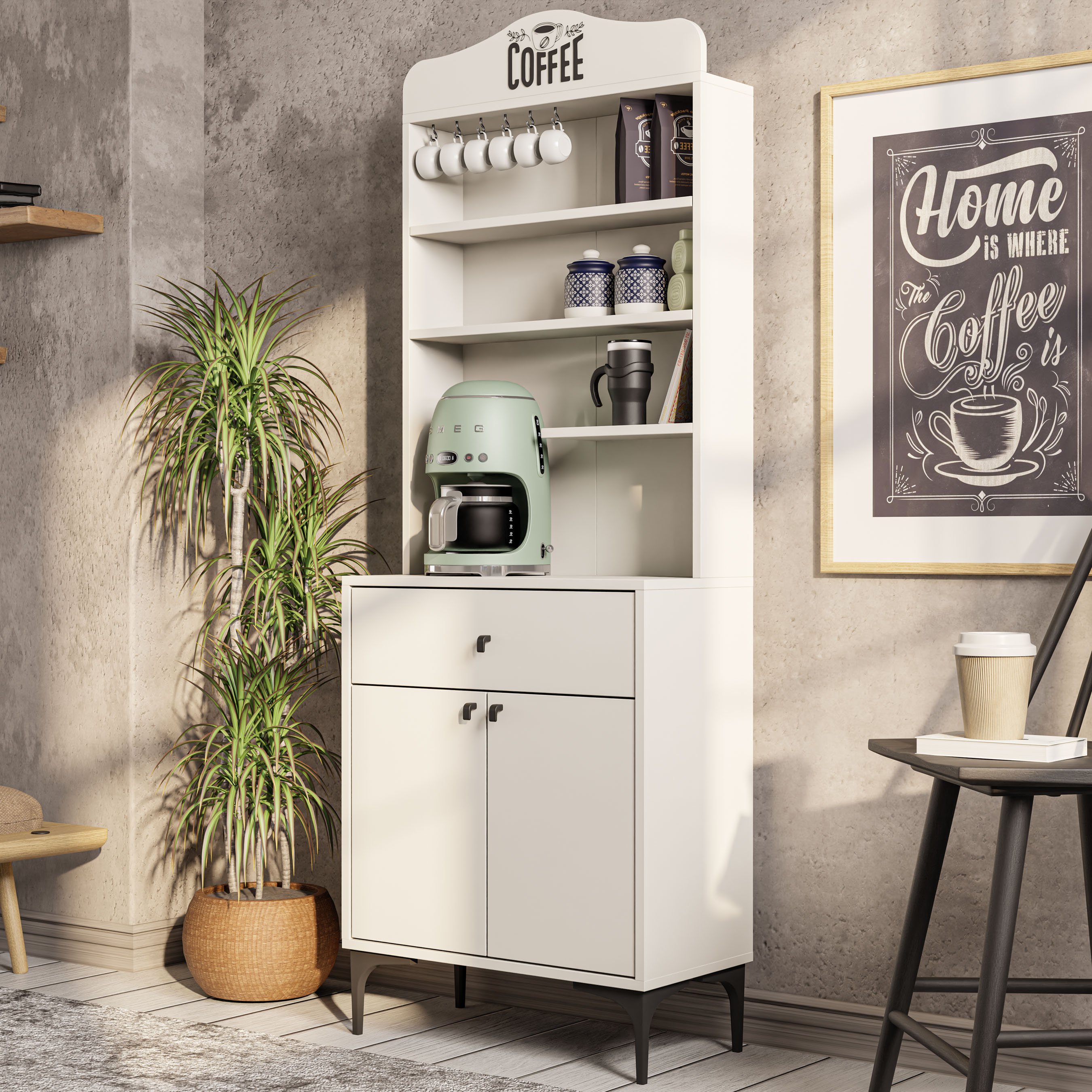 5200 SIESTA 69 CM KAHVE KÖŞESİ ÇOK AMAÇLI DOLAP 2 KAPAKLI 1 ÇEKMECELİ KİLER MUTFAK DOLABI BEYAZ