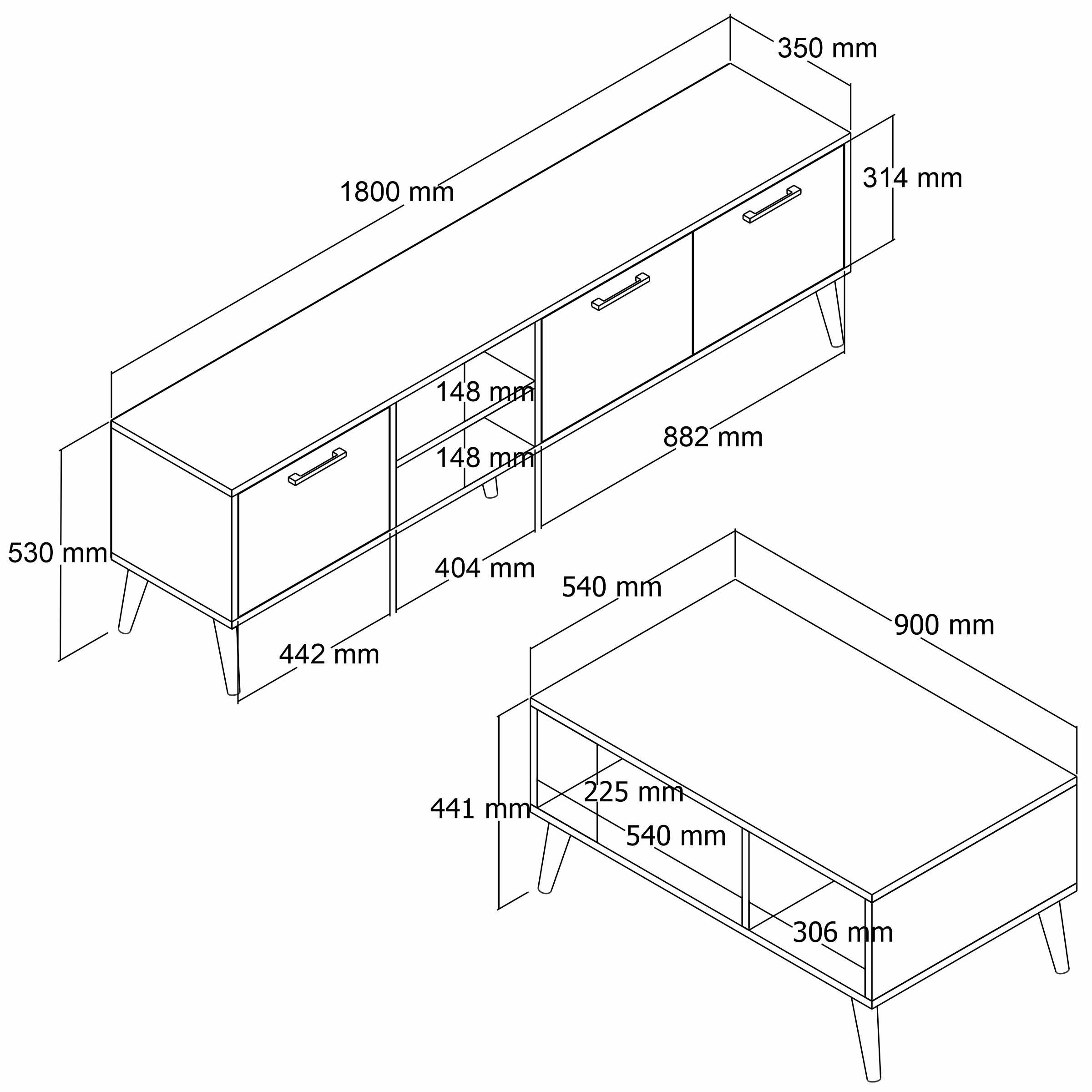 SET 1583-2072 Exxen 180 Cm Tv Ünitesi Exxen Orta Sehpa (AHŞAP AYAKLI) - Hat Rengi