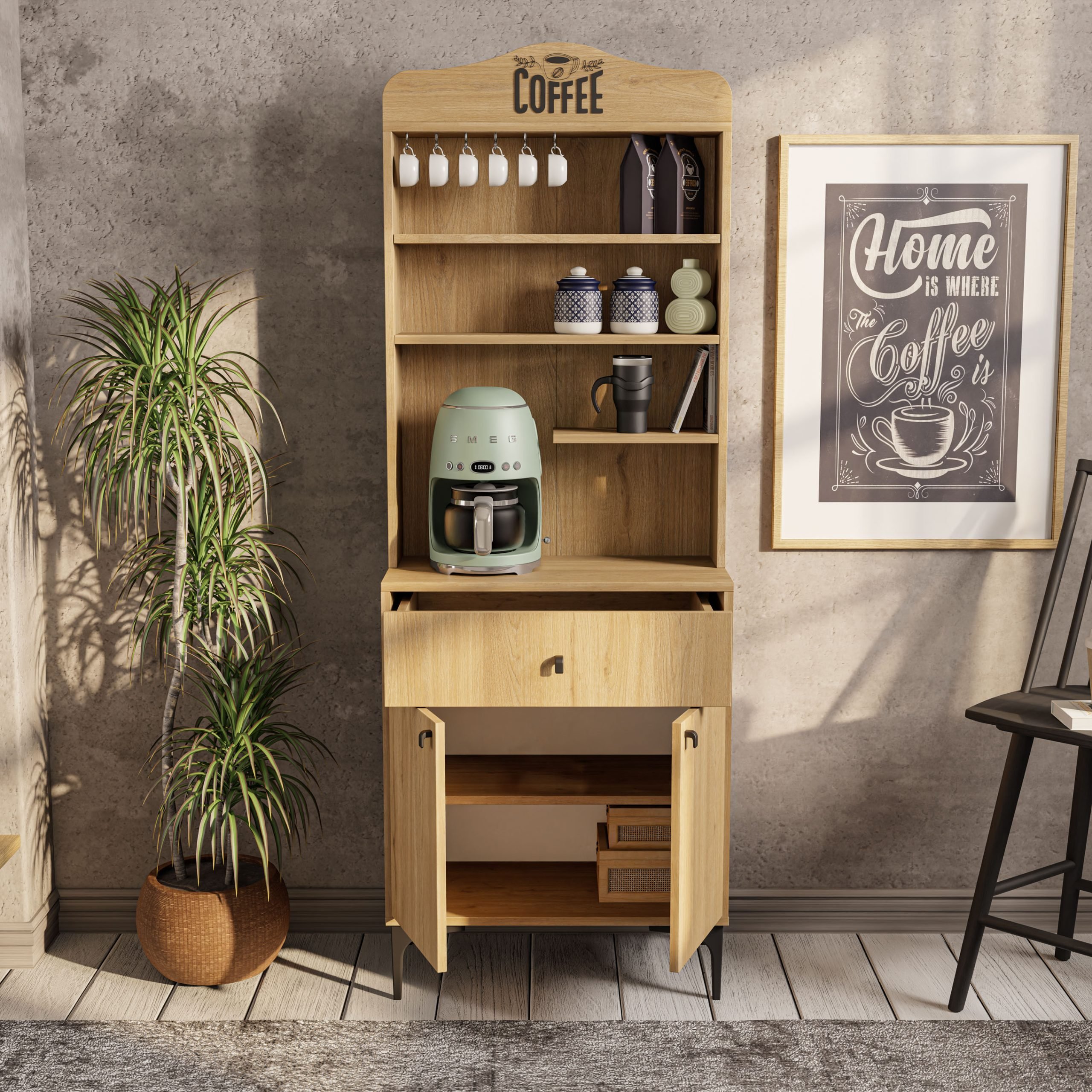 5202 SIESTA 69 CM KAHVE KÖŞESİ ÇOK AMAÇLI DOLAP 2 KAPAKLI 1 ÇEKMECELİ KİLER MUTFAK DOLABI SEPET