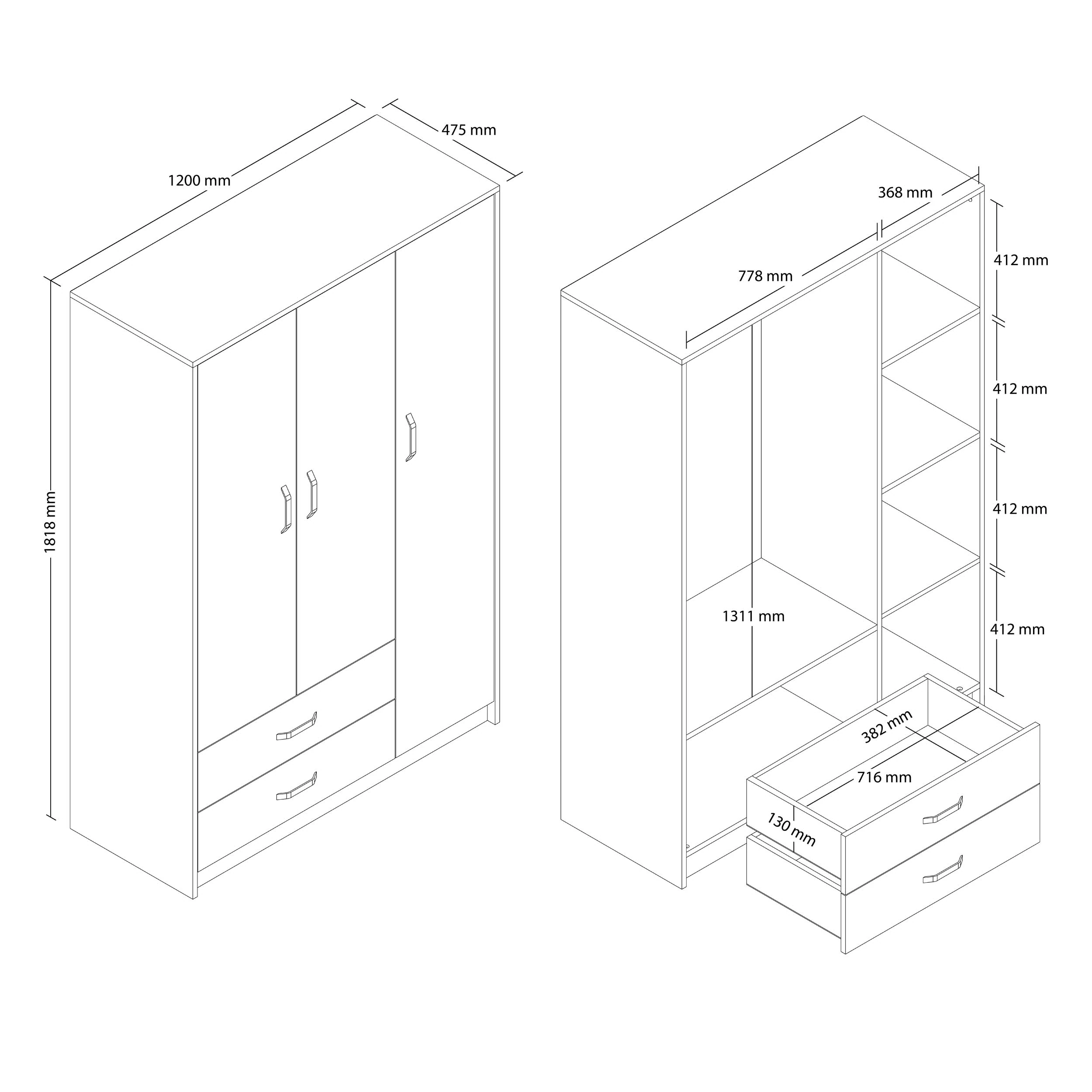 3514 Wıen 3 Kapılı Dolap 2 Çekmeceli 4 Raflı 1 Askılı Gardırop Beyaz