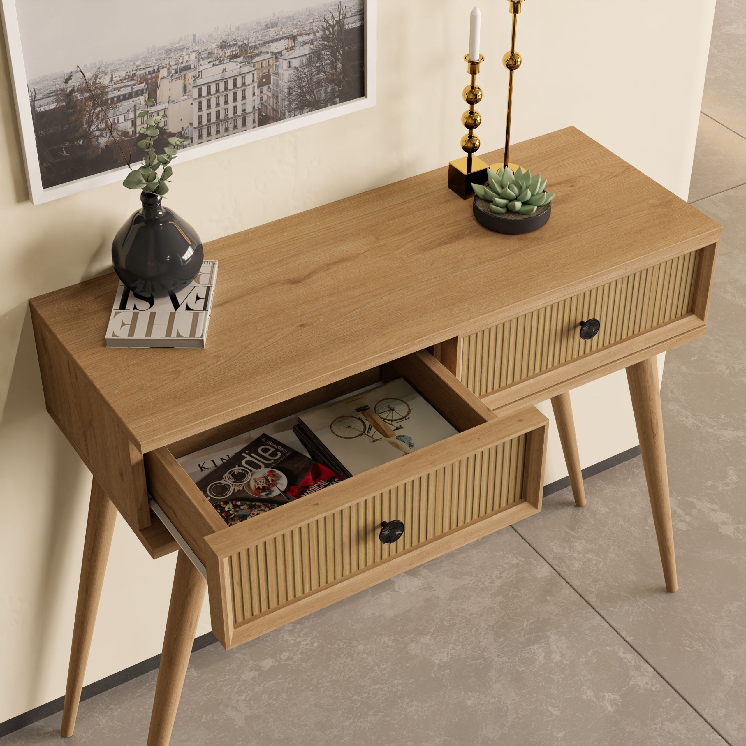6025 LUNA (AHŞAP AYAKLI) MDF PROFİL ÇERÇEVELİ 2 ÇEKMECELİ DRESUAR SEPET-YUNUS
