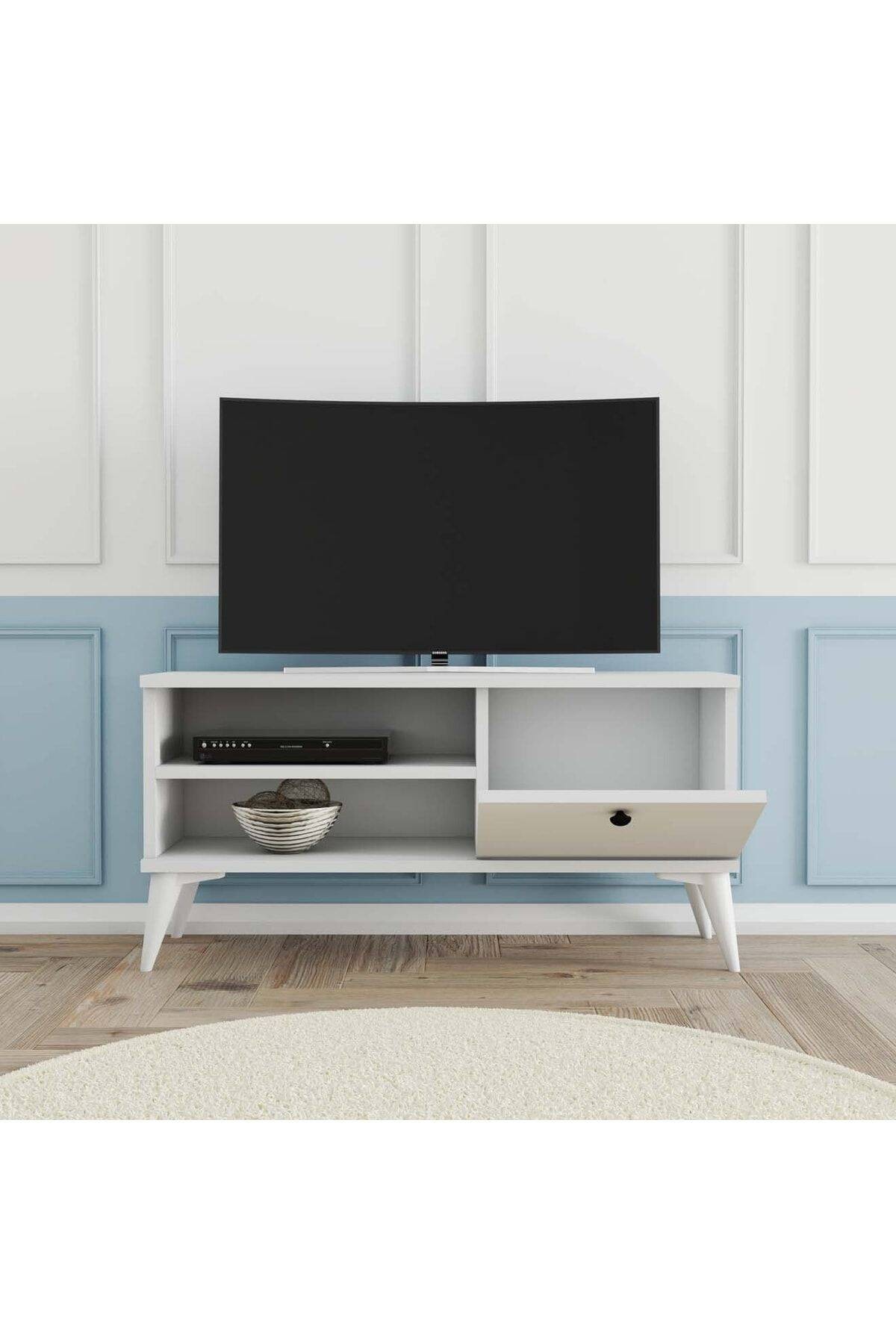1554 Retro Tv Ünitesi 90 cm Beyaz