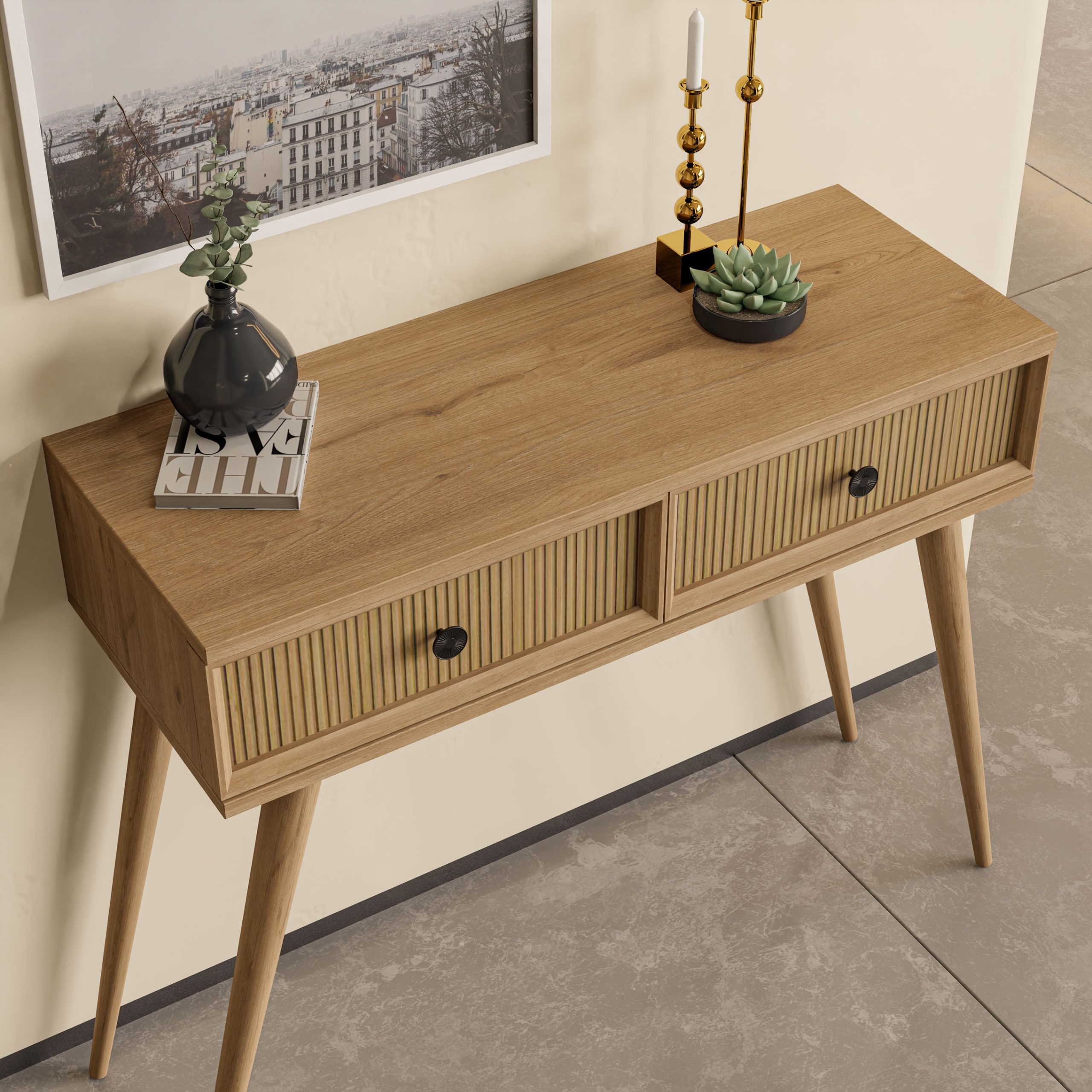 6025 LUNA (AHŞAP AYAKLI) MDF PROFİL ÇERÇEVELİ 2 ÇEKMECELİ DRESUAR SEPET-YUNUS