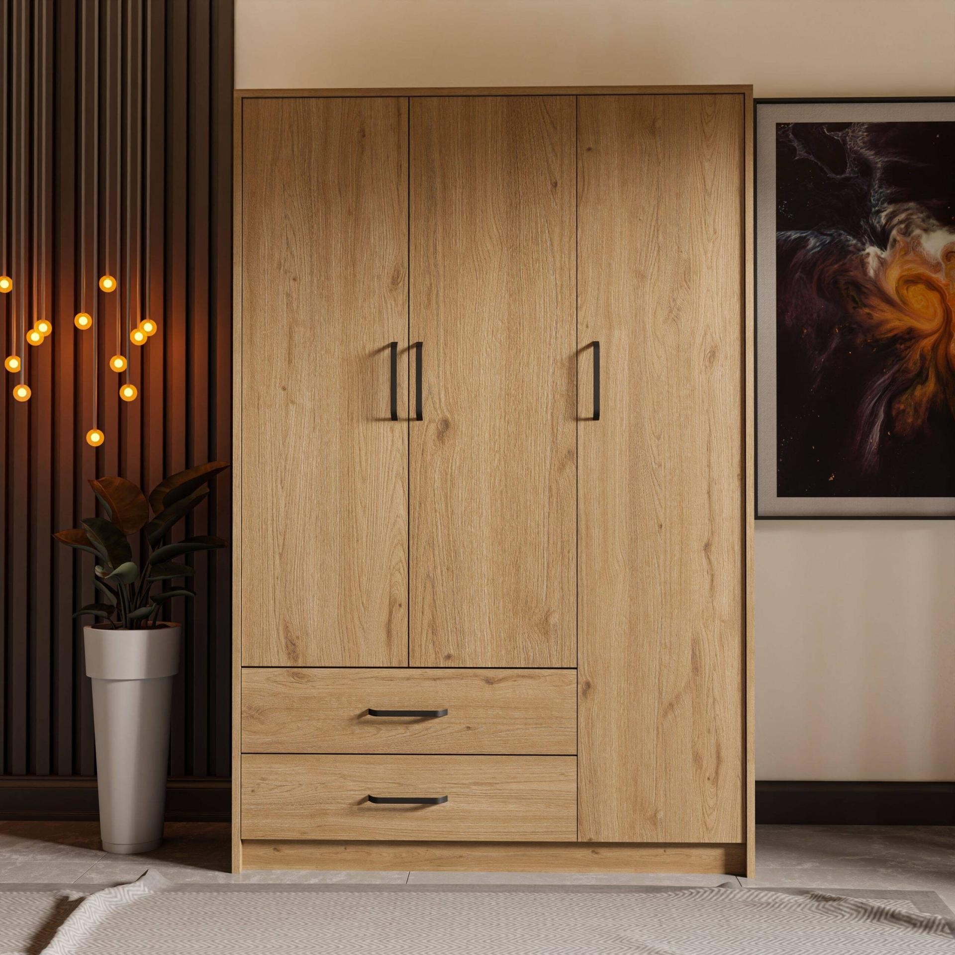 3506 Grande Modern 3 Kapılı 2 Çekmeceli Gardırop Sepet Rengi