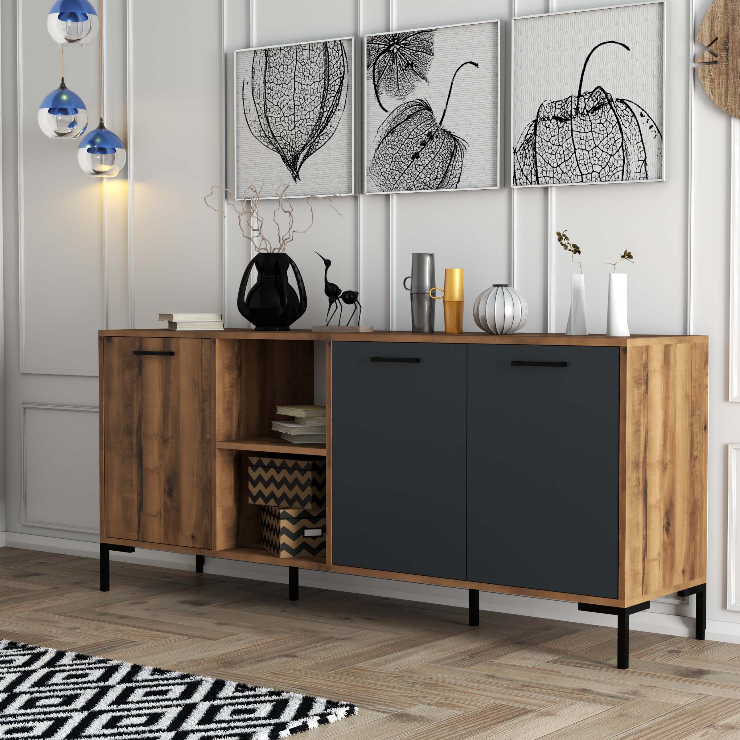 1630 Aurora 180 Cm (METAL AYAKLİ) Modern Konsol Hat Antrasit