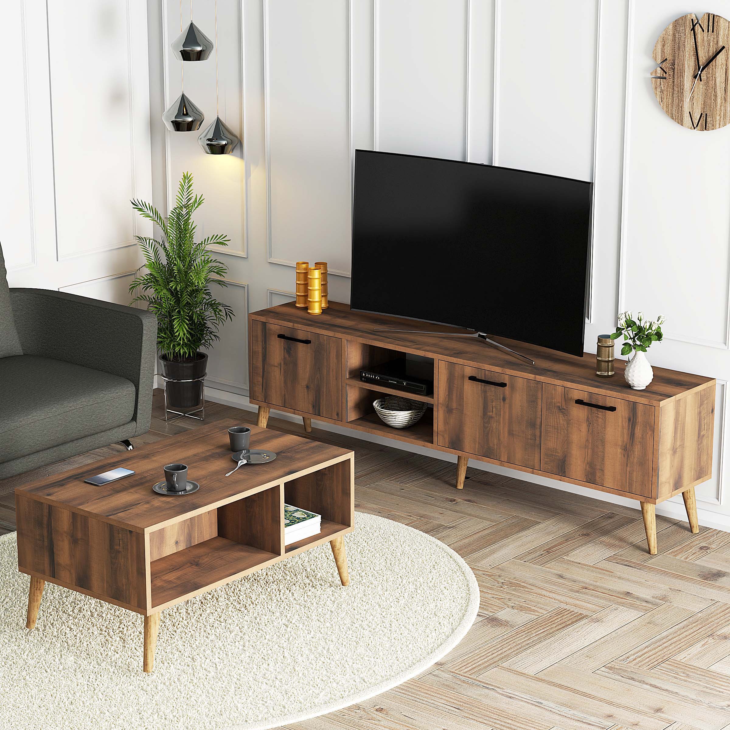 SET 1583-2072 Exxen 180 Cm Tv Ünitesi Exxen Orta Sehpa (AHŞAP AYAKLI) - Hat Rengi