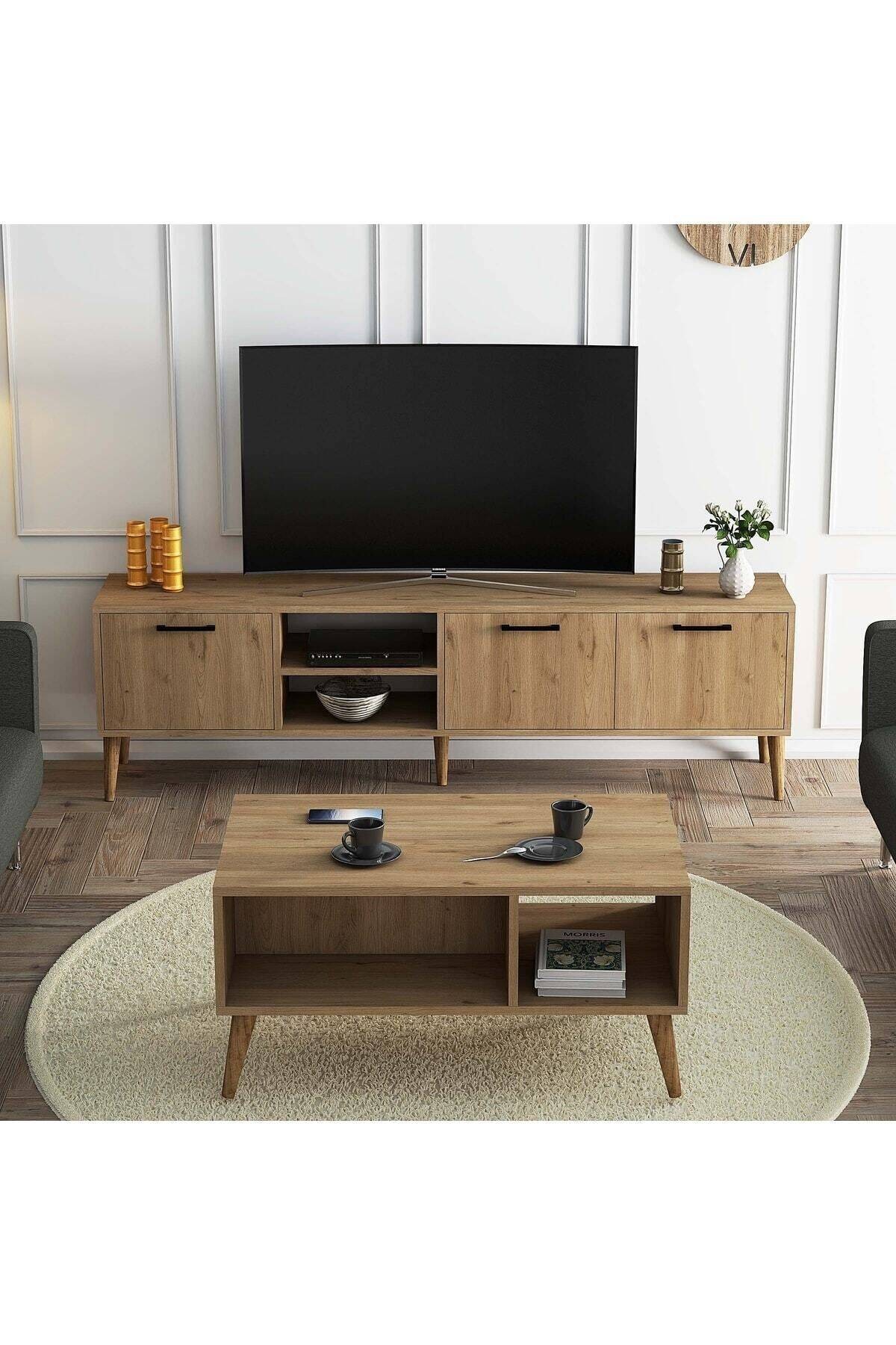 SET 1587-2076 Exxen 180 Cm Tv Ünitesi + Exxen Orta Sehpa - Sepet Rengi