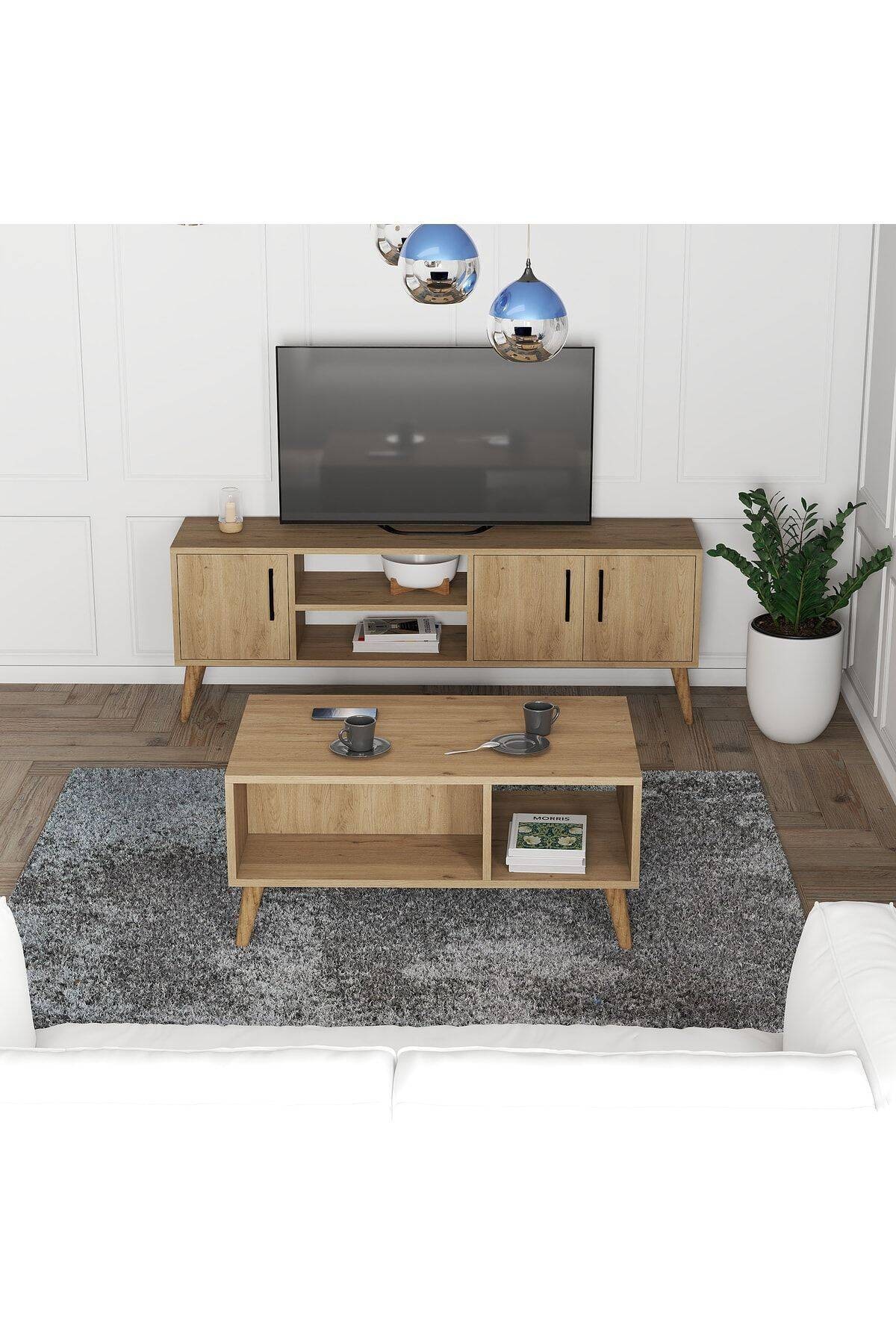 SET 1586-2076 Tv Ünitesi Exxen Orta Sehpa (AHŞAP AYAKLI) - Sepet Rengi