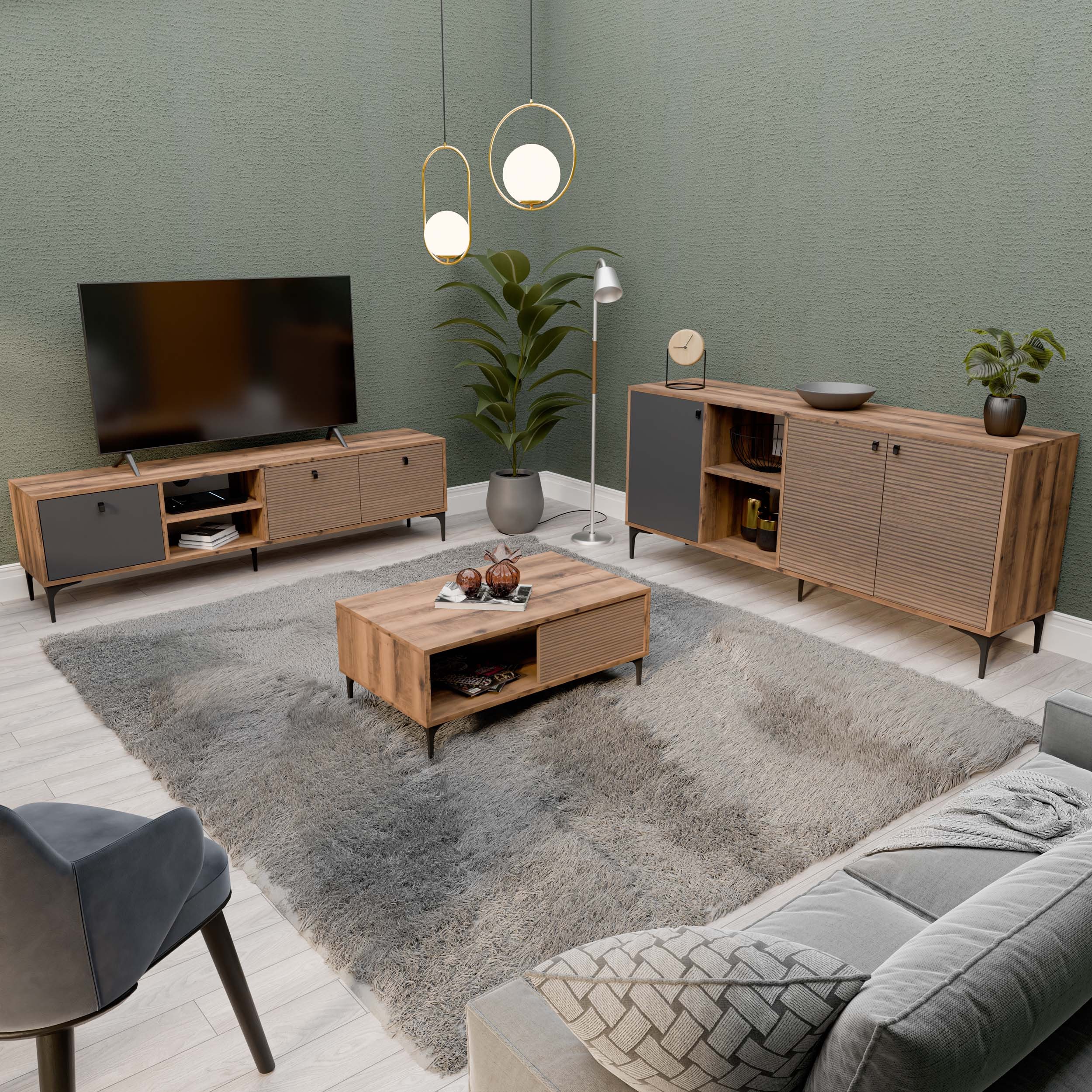 SET 1362-2090-1682 Vision Tv Ünitesi - Orta Sehpa - Konsol SETi Hat - Kaplan - Antrasit