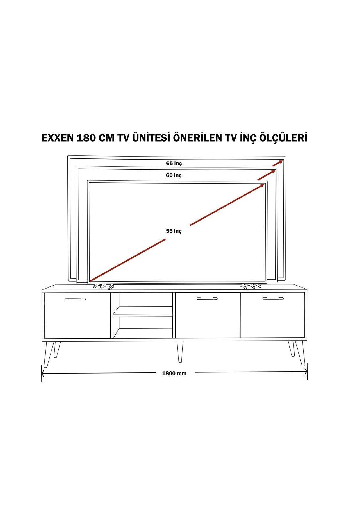 Set 1587-2076-1626 Exxen (Ahşap Ayaklı) Tv Ünitesi - Orta Sehpa - Konsol Seti Sepet Rengi