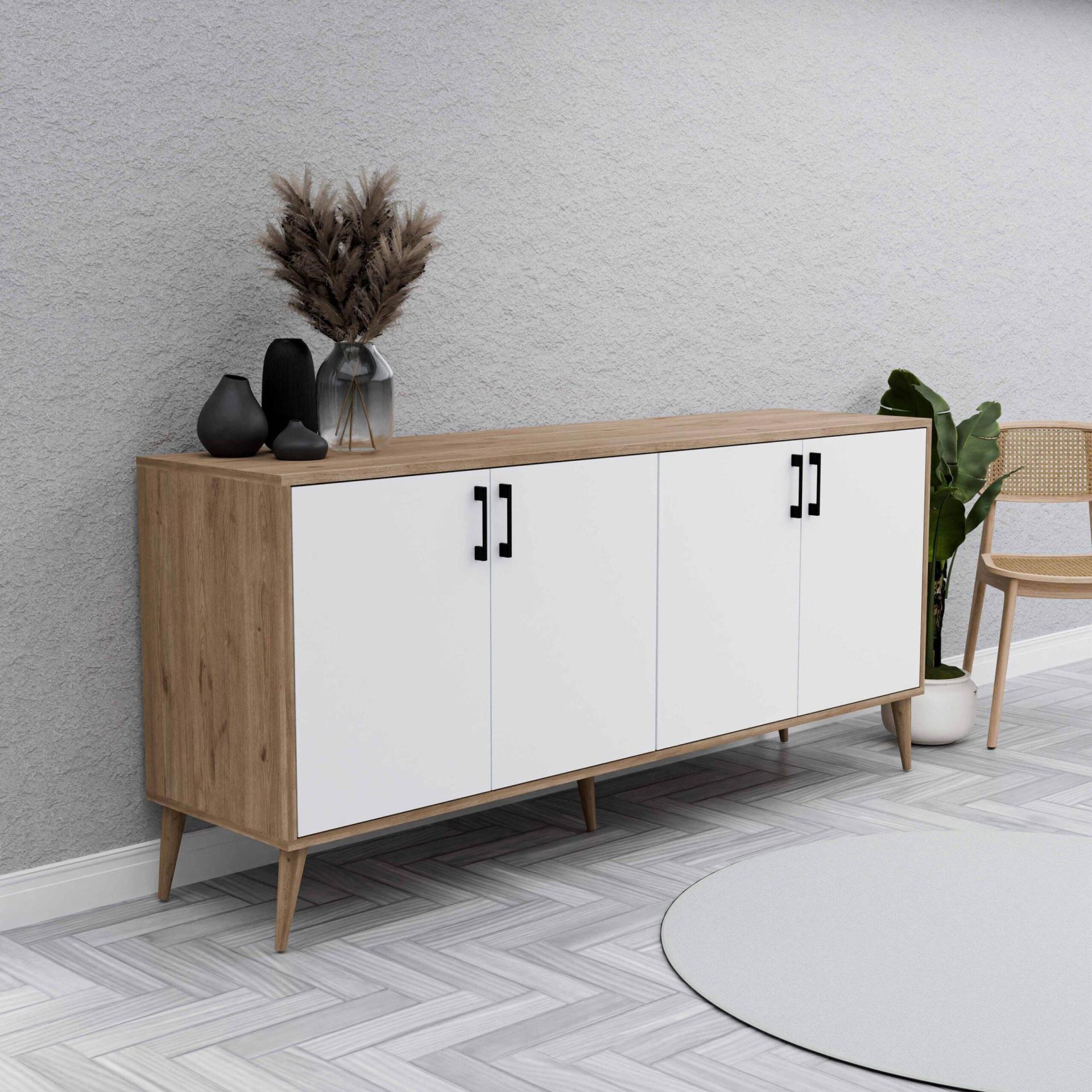 1676 Hera 180 Cm (AHŞAP AYAKLI) Modern Konsol Sepet-beyaz