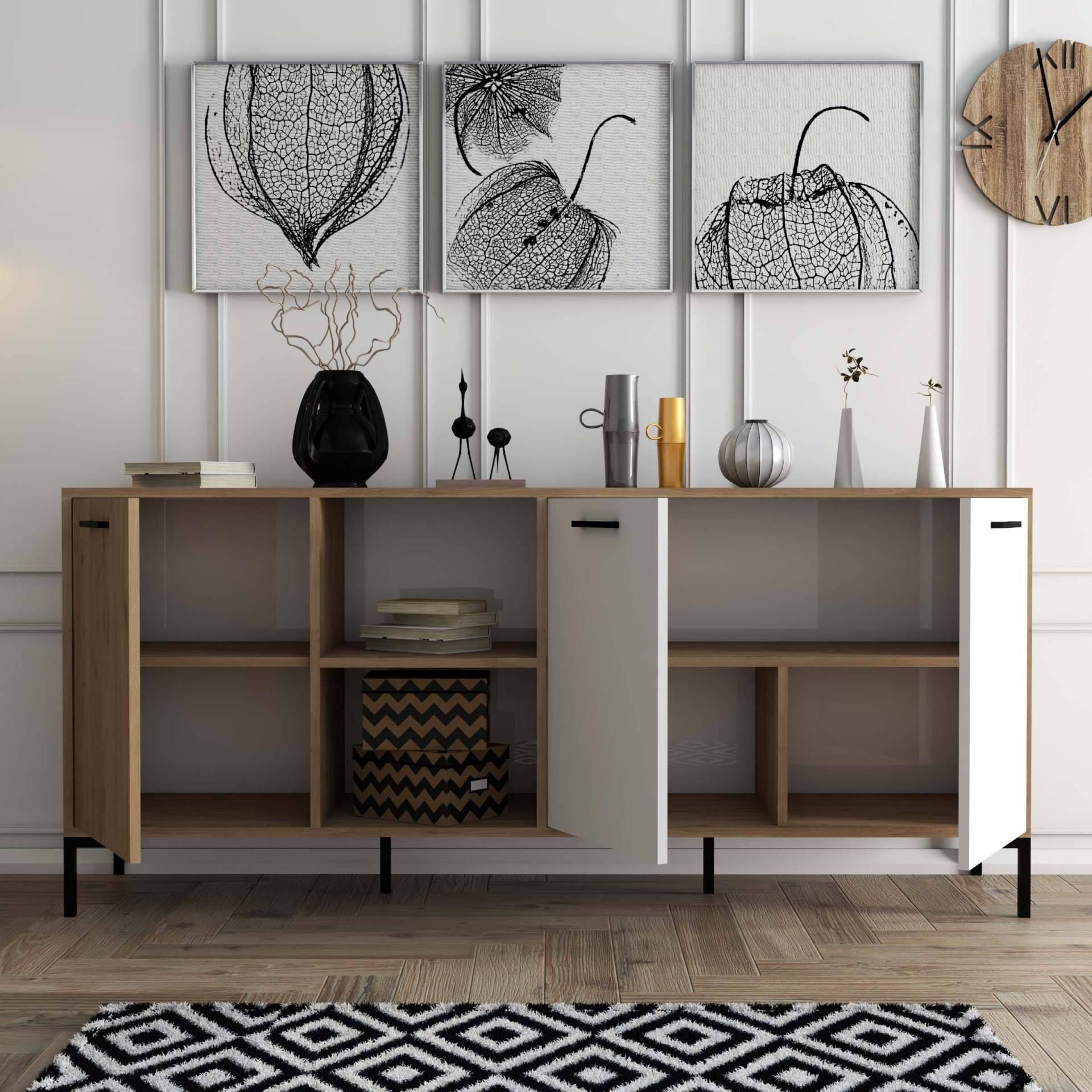 1634 Aurora 180 Cm (METAL AYAKLİ) Modern Konsol Sepet Beyaz