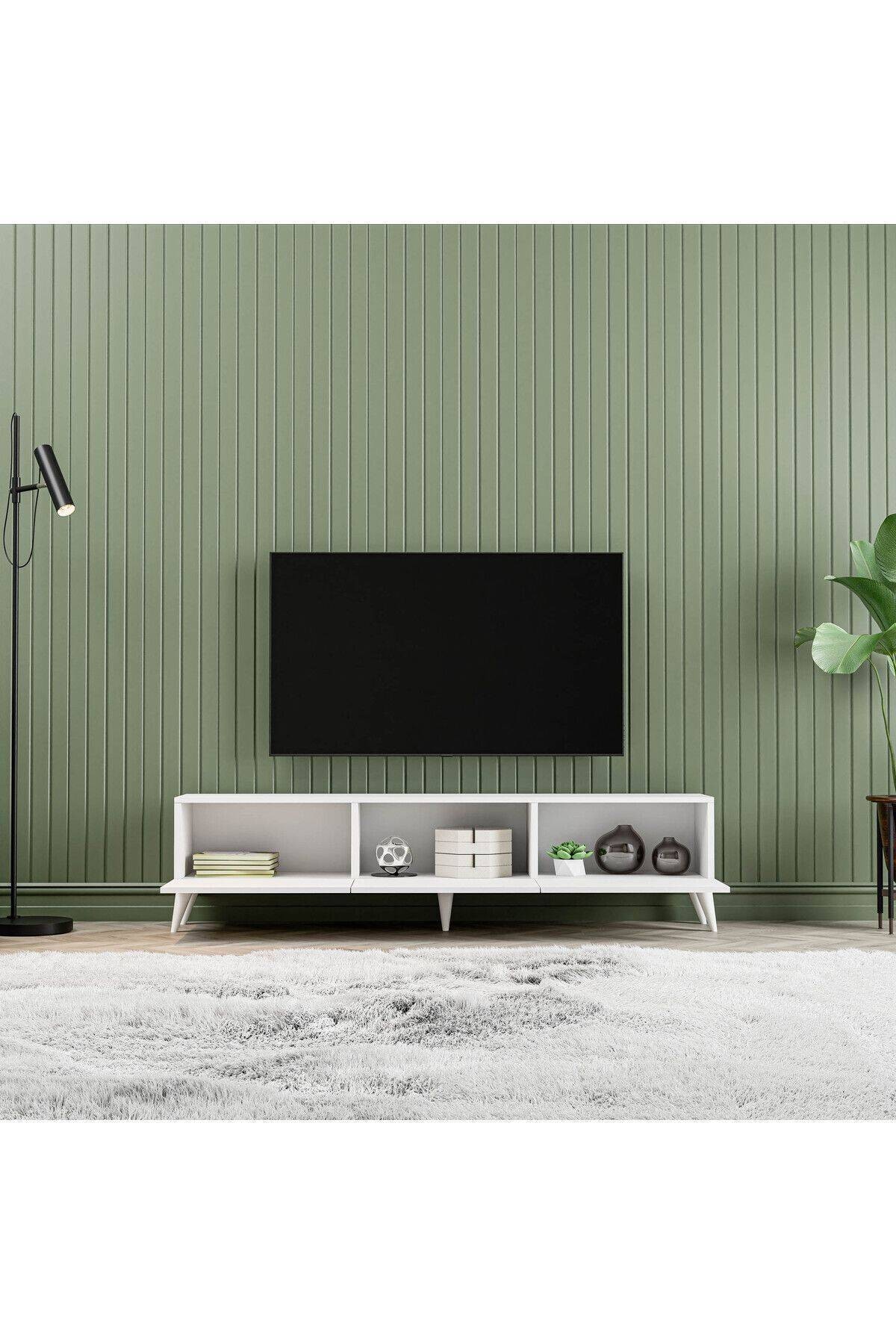 1240 EVA 3 KAPAKLI KULPSUZ 150 CM AYAKLI TV ÜNİTESİ BEYAZ
