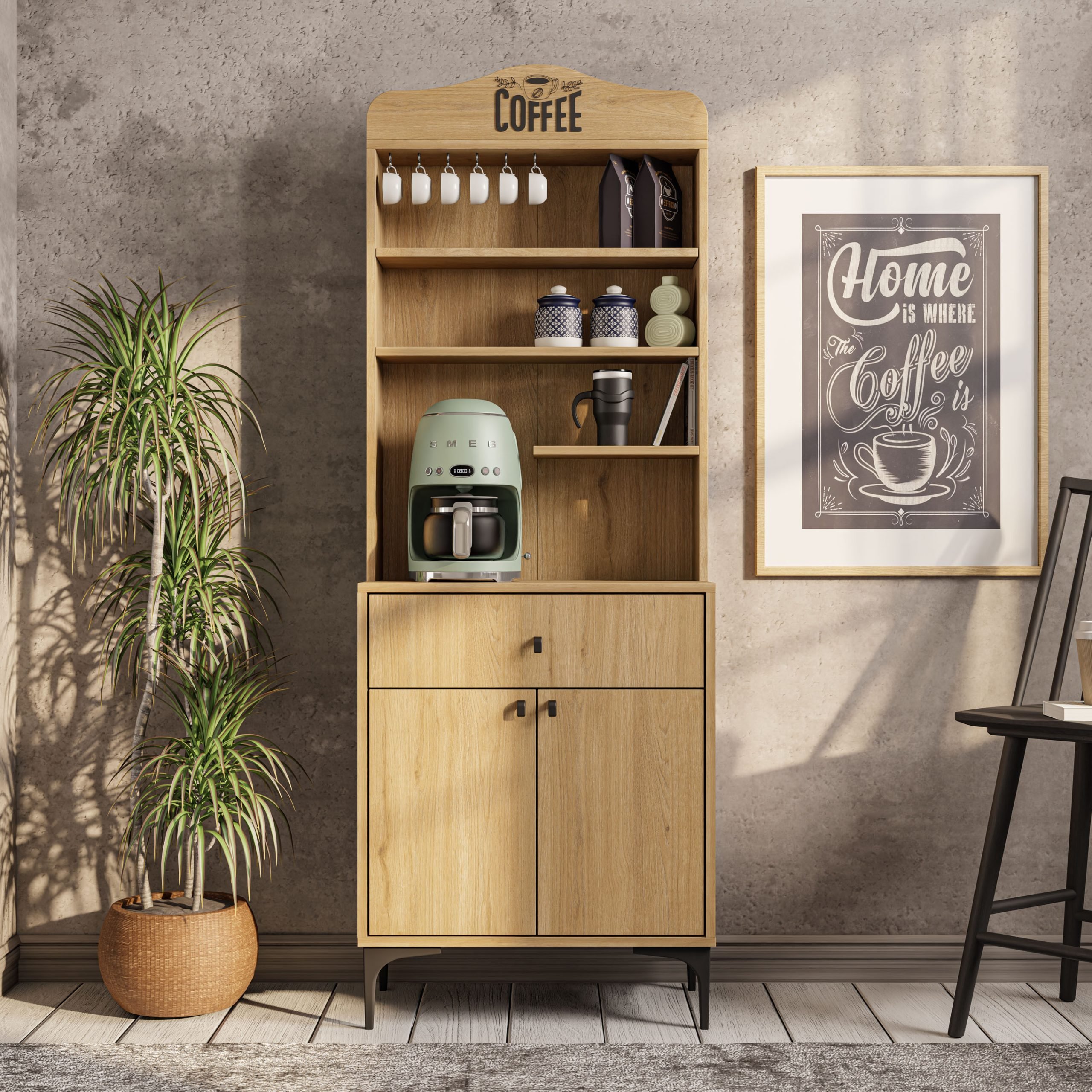 5202 SIESTA 69 CM KAHVE KÖŞESİ ÇOK AMAÇLI DOLAP 2 KAPAKLI 1 ÇEKMECELİ KİLER MUTFAK DOLABI SEPET