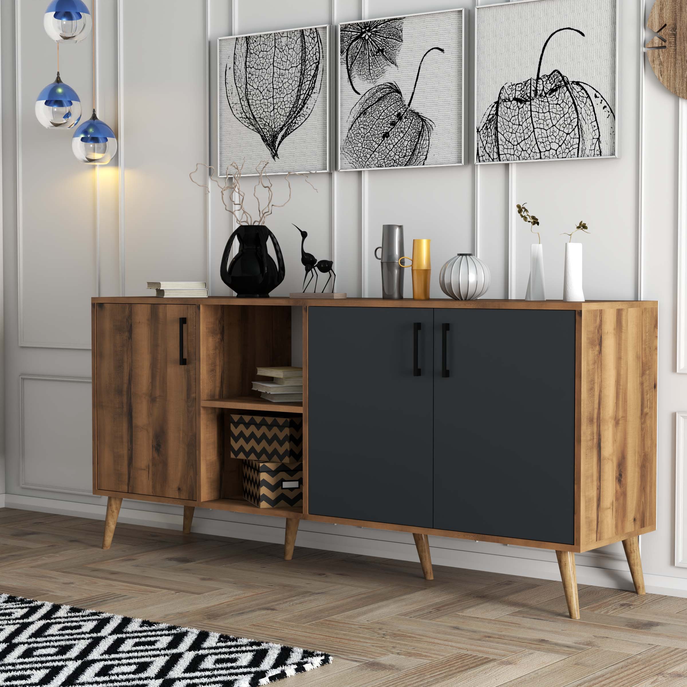 1620 Exxen 180 Cm (AHŞAP AYAKLİ) Modern Konsol Hat Antrasit