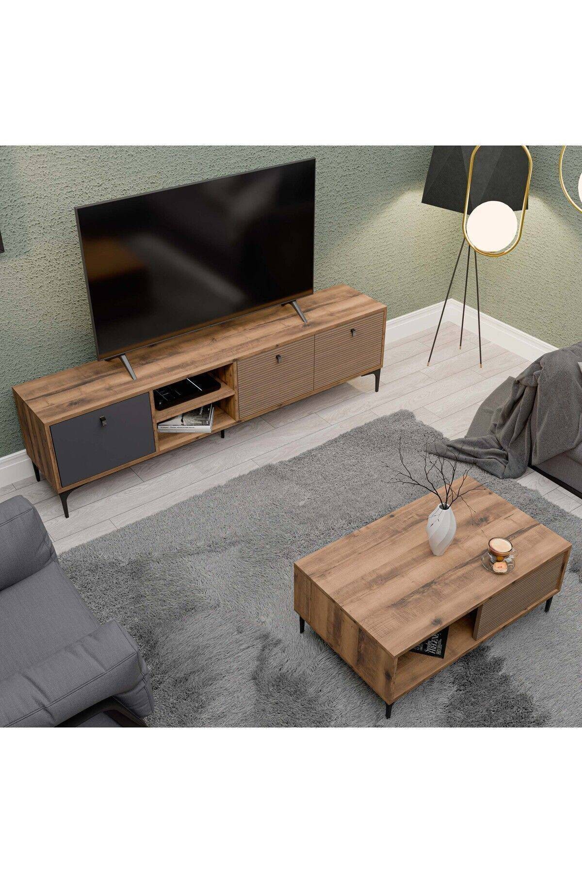 SET 1362-2090 VİSİON TV ÜNİTESİ - ORTA SEHPA SETİ HAT - KAPLAN - ANTRASİT