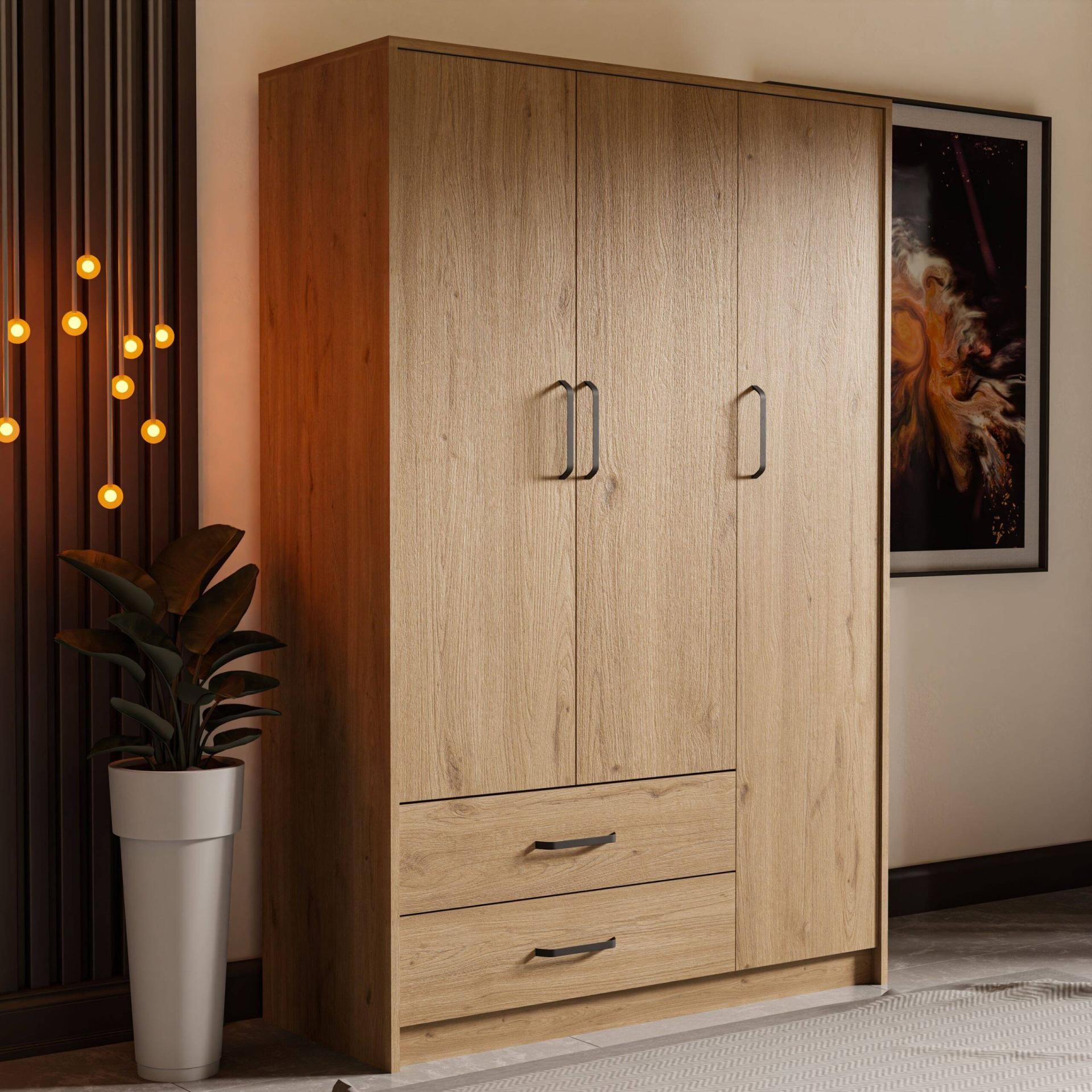 3506 Grande Modern 3 Kapılı 2 Çekmeceli Gardırop Sepet Rengi