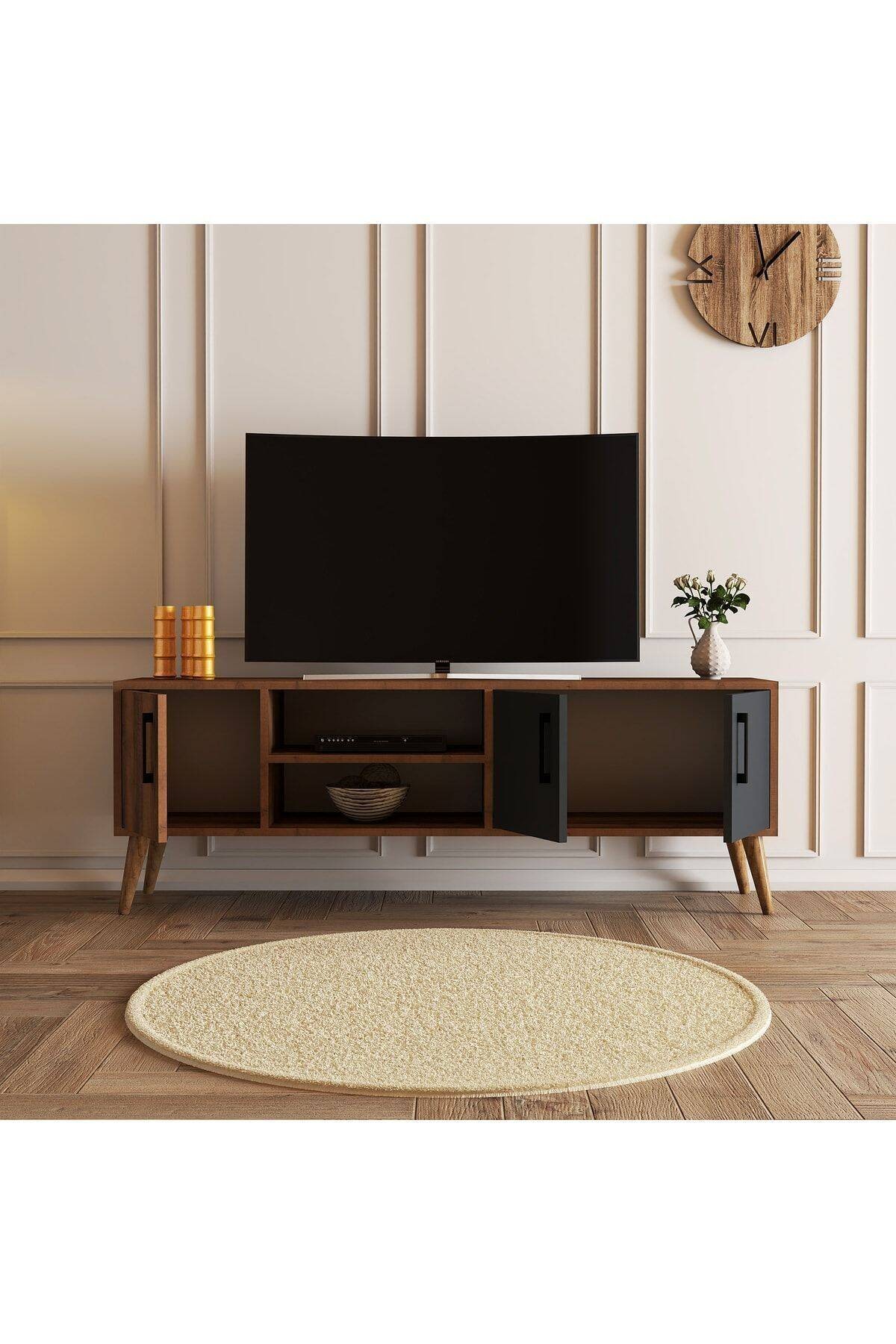 1580 EXXEN 150 CM (AHŞAP AYAKLI) TV ÜNİTESİ HAT-ANTRASİT