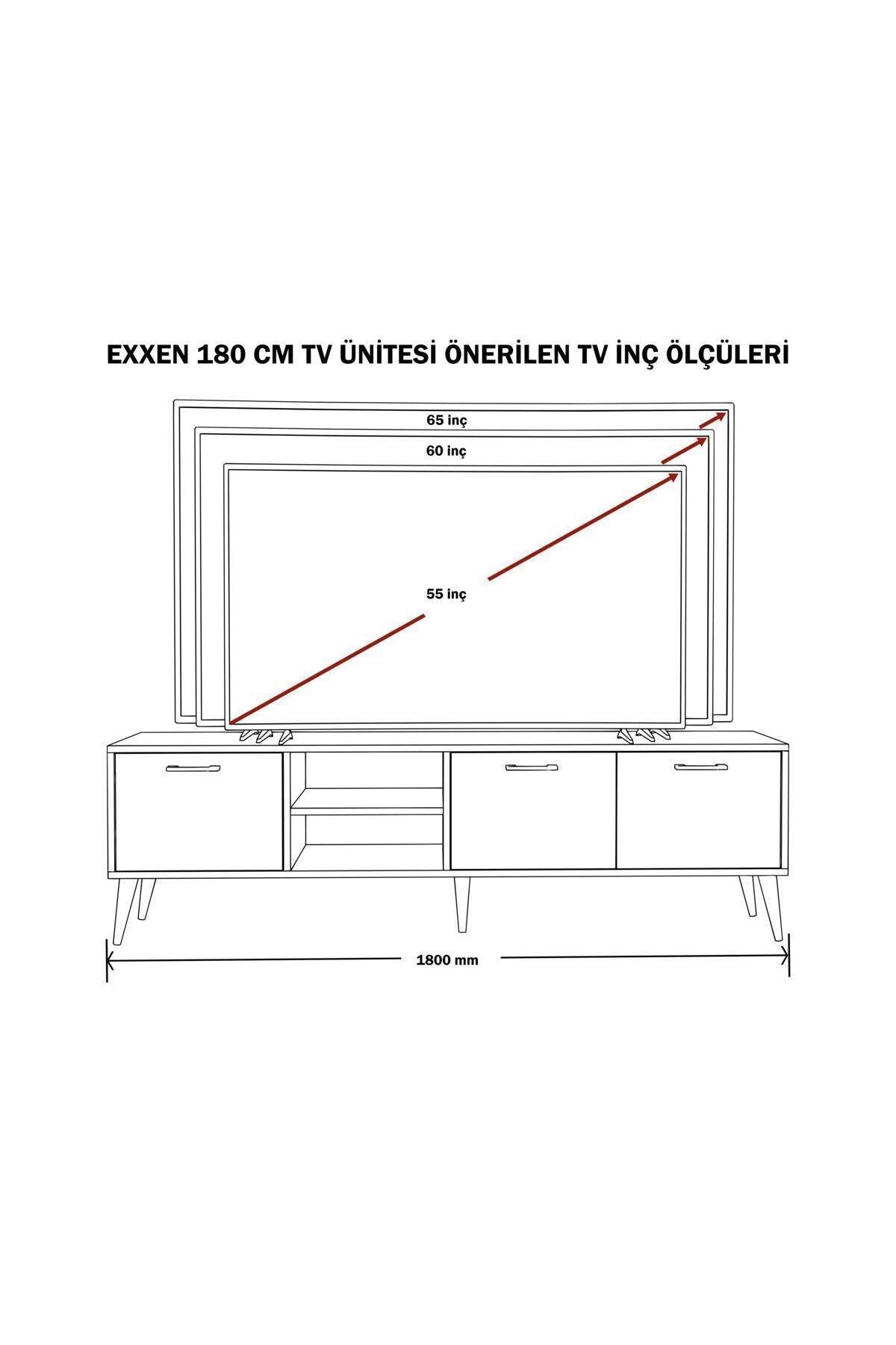 SET 1581-2070-1620 EXXEN (AHŞAP AYAKLI) TV ÜNİTESİ - ORTA SEHPA - KONSOL SETİ HAT - ANTRASİT