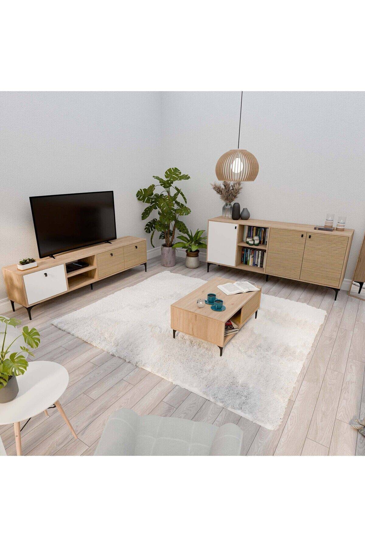 SET 1366-2092-1686 Vision Tv Ünitesi - Orta Sehpa - Konsol SETi Sepet - Yunus - Beyaz