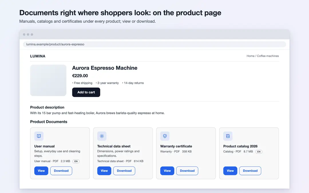 PDFKit: the documents section on a product page