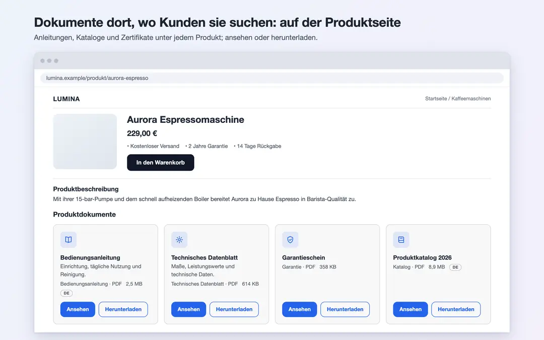 PDFKit: der Dokumentbereich auf einer Produktseite