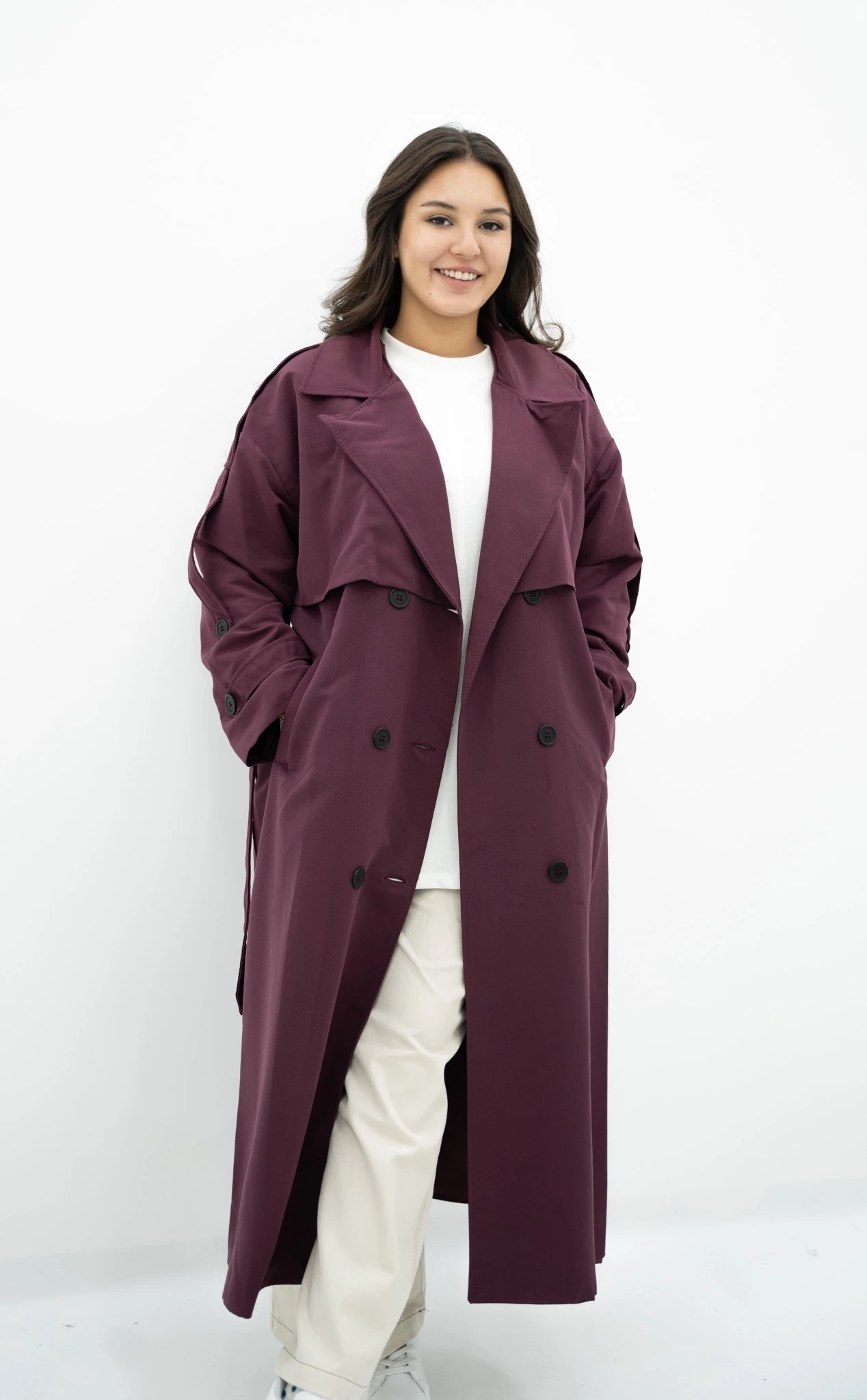 Pelerin Detaylı Trençkot - Bordo