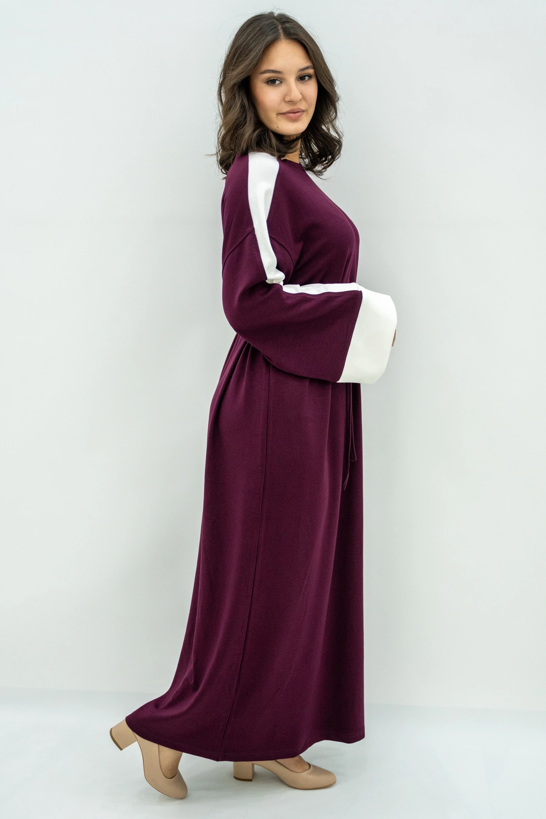 Balon Kol Çizgili Elbise 