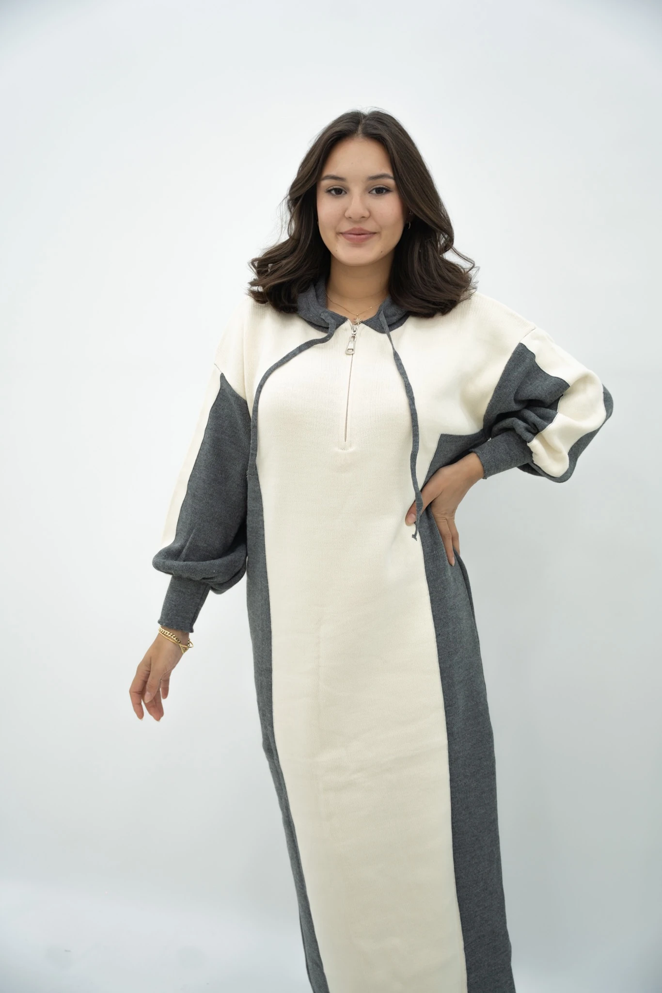 Kapüşonlu Triko Elbise  - Antrasit