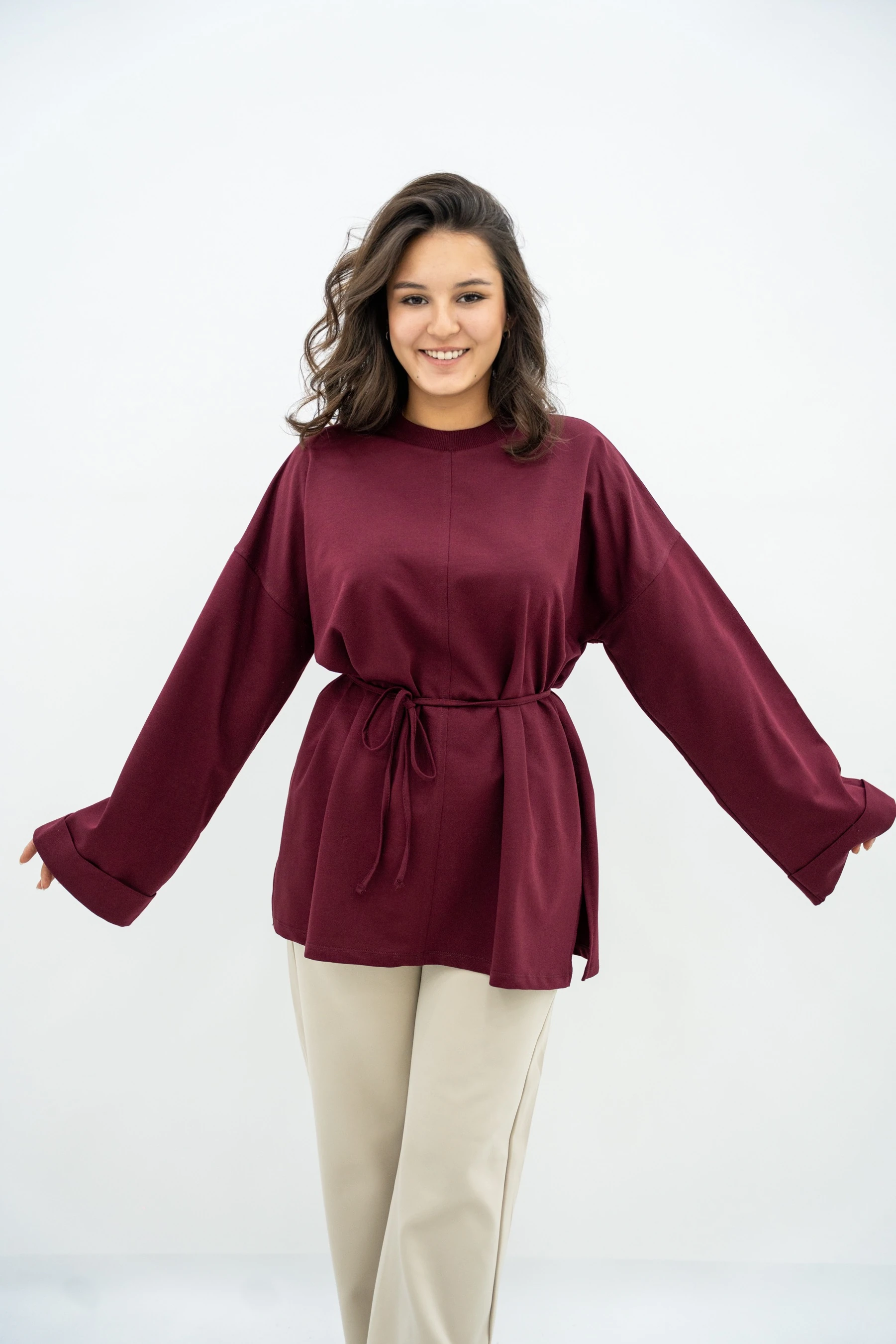 Dikiş Detaylı Tunik - Bordo