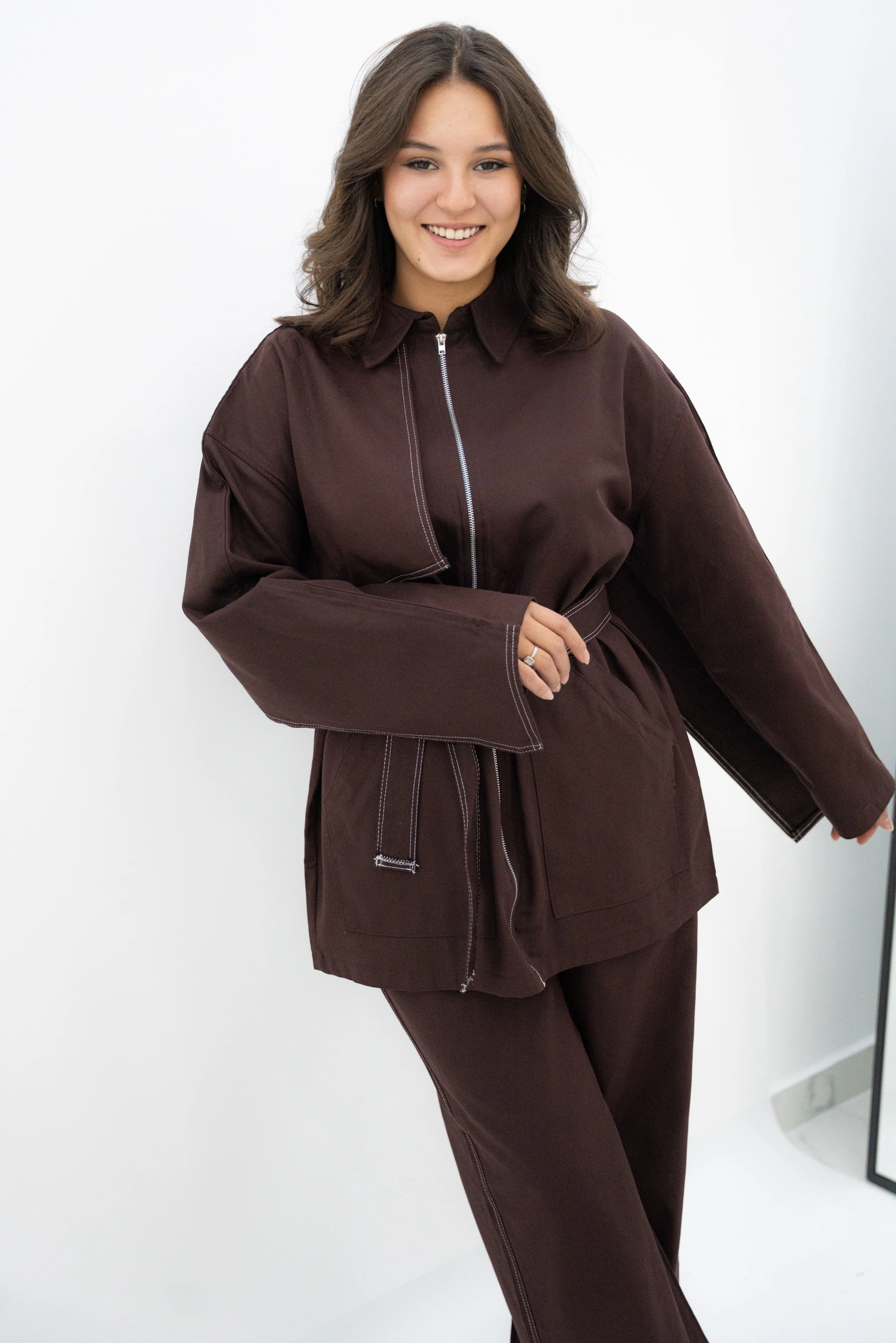 Bağlama Detaylı Fermuarlı Kot Takım 