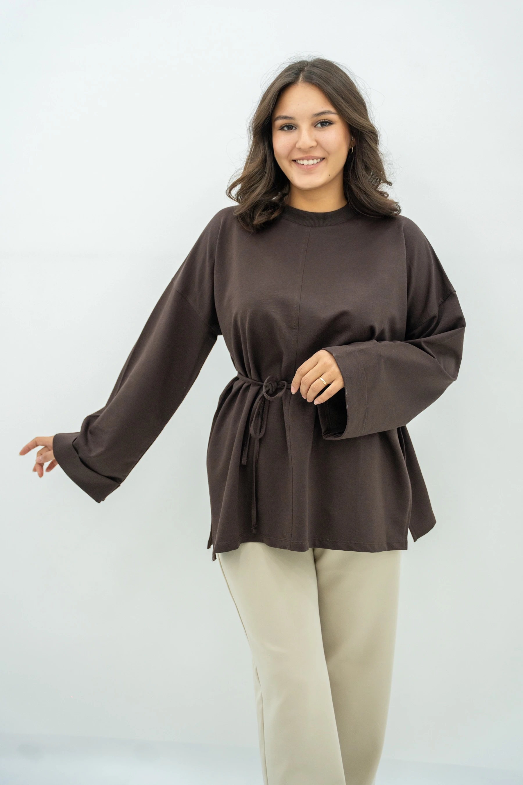 Dikiş Detaylı Tunik - Kahve