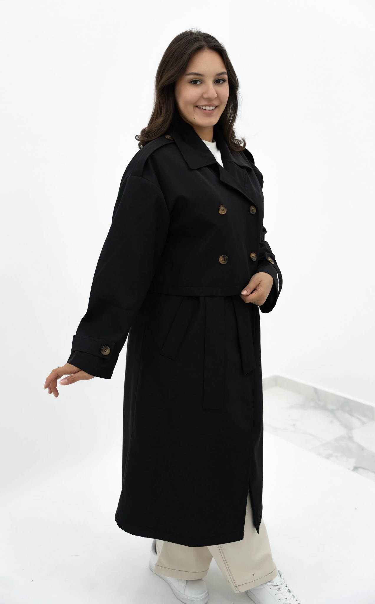 Kruvaze Takım Trençkot - Siyah