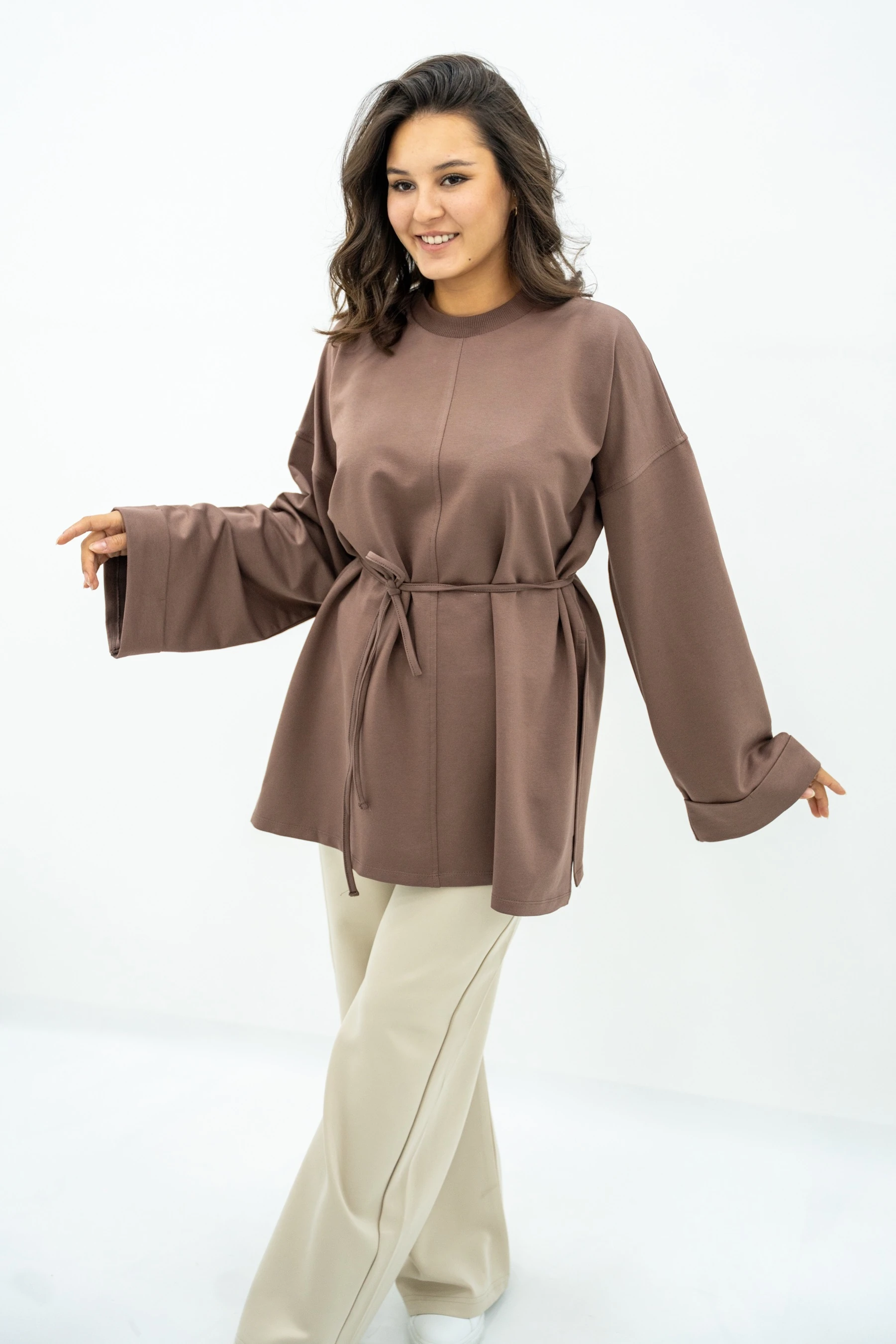 Dikiş Detaylı Tunik - Toprak