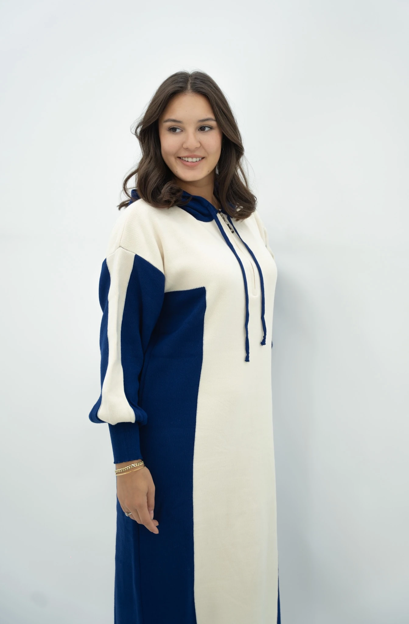 Kapüşonlu Triko Elbise  - Lacivert