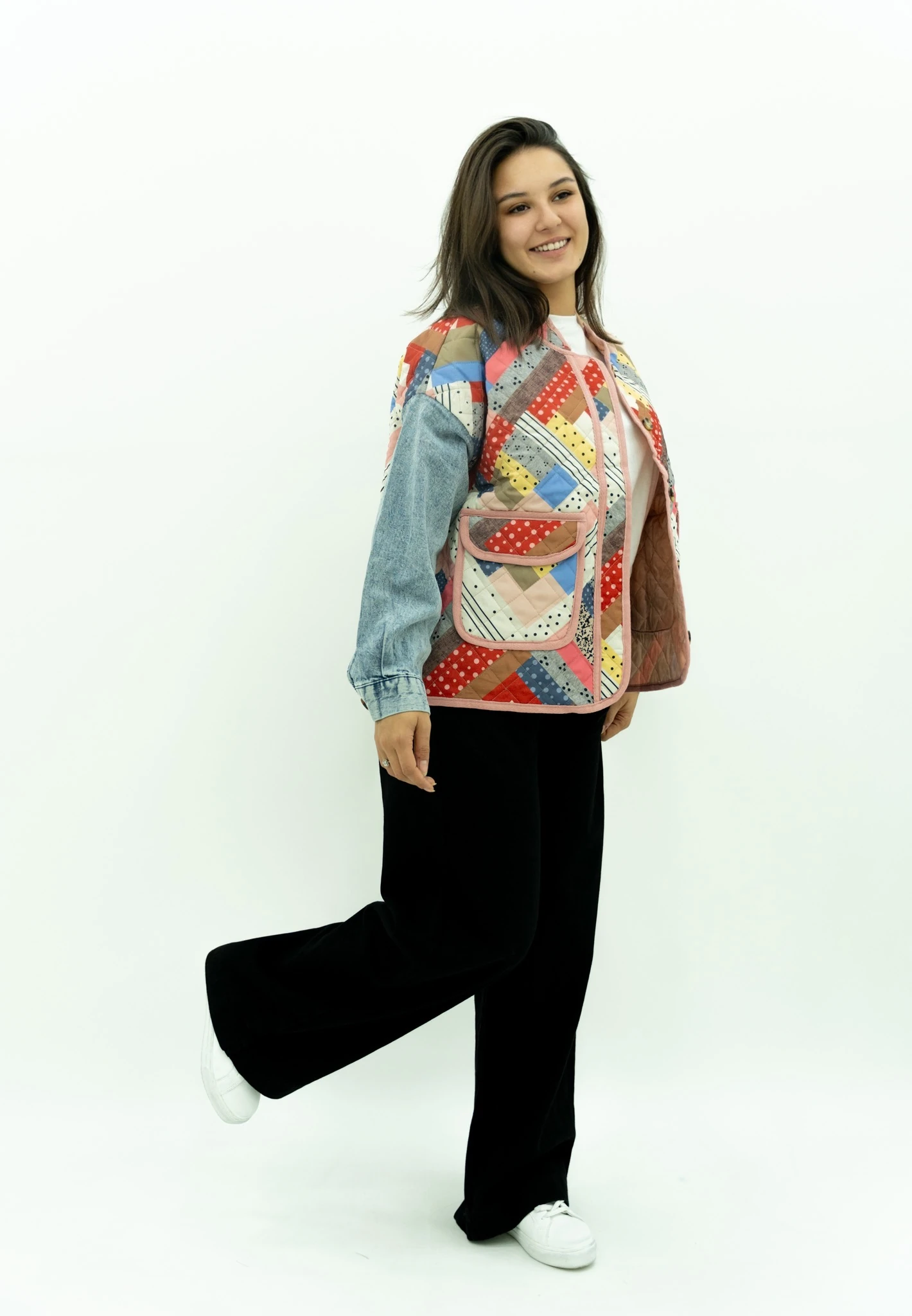 Kot Detaylı Desenli Kapitone Ceket 2