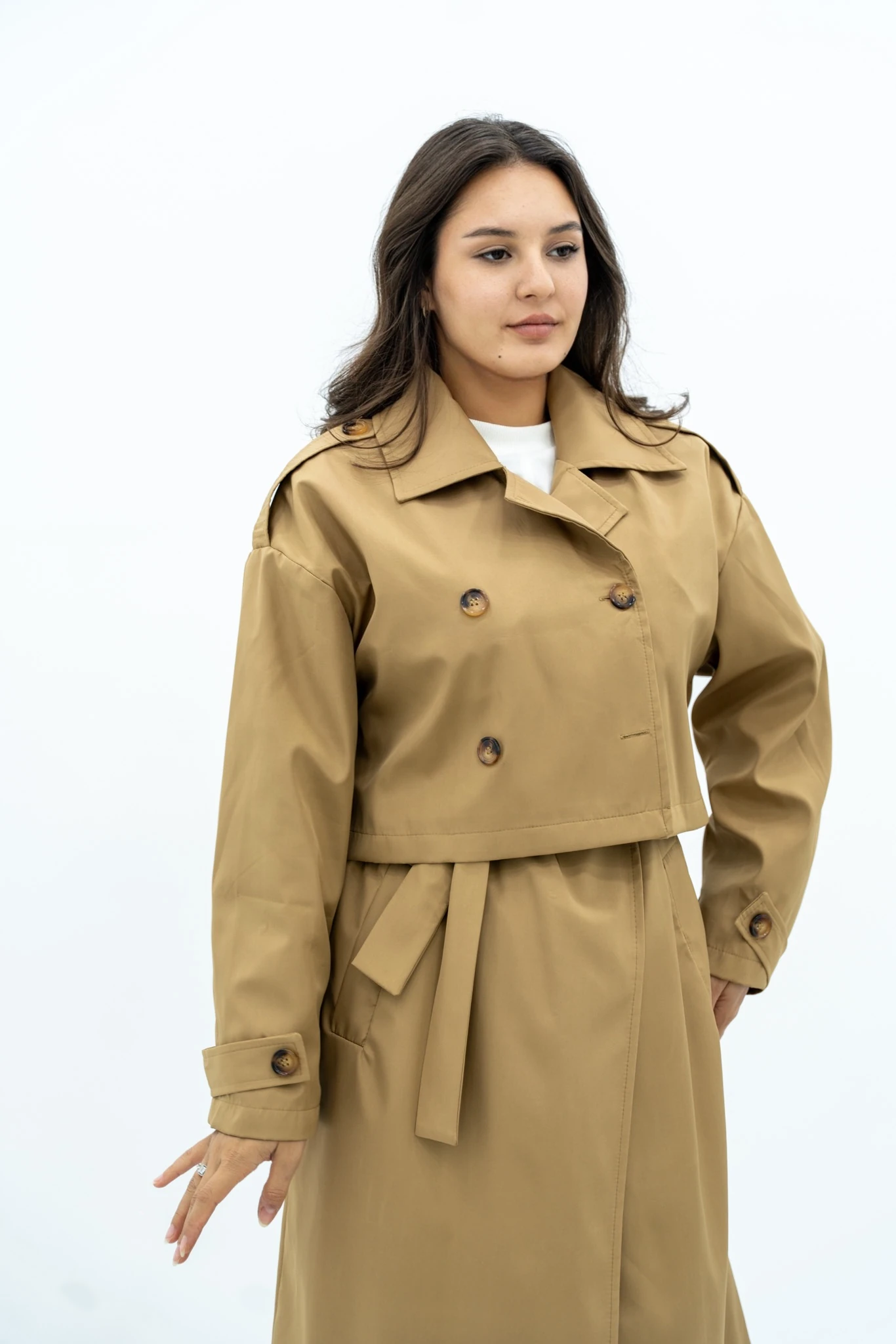 Kruvaze Takım Trençkot - Camel