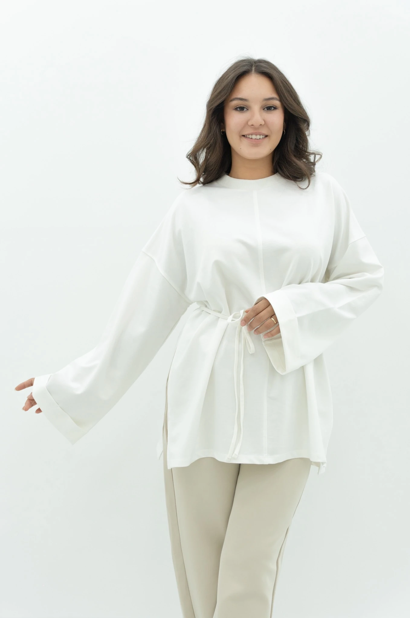 Dikiş Detaylı Tunik - Beyaz