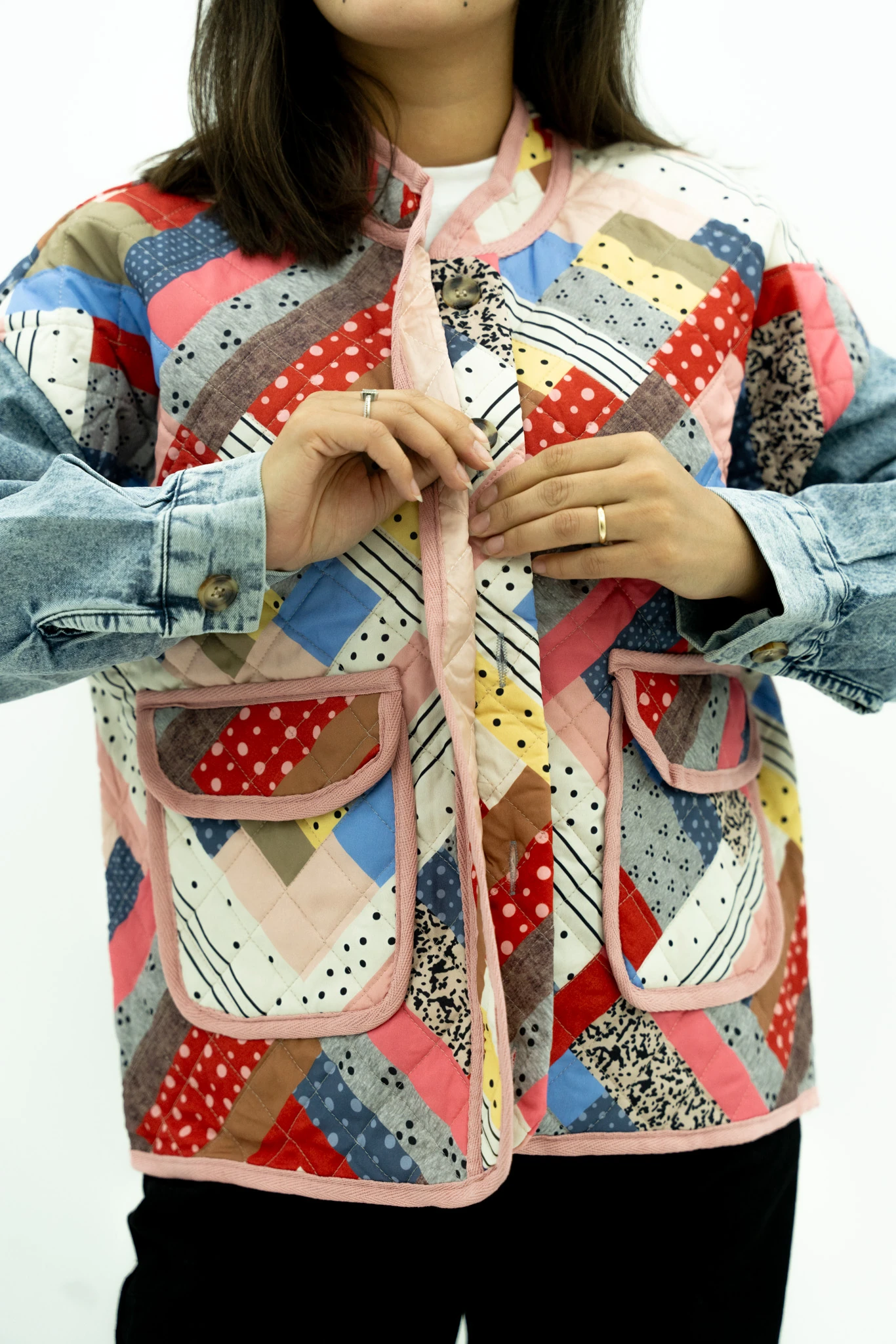 Kot Detaylı Desenli Kapitone Ceket 2